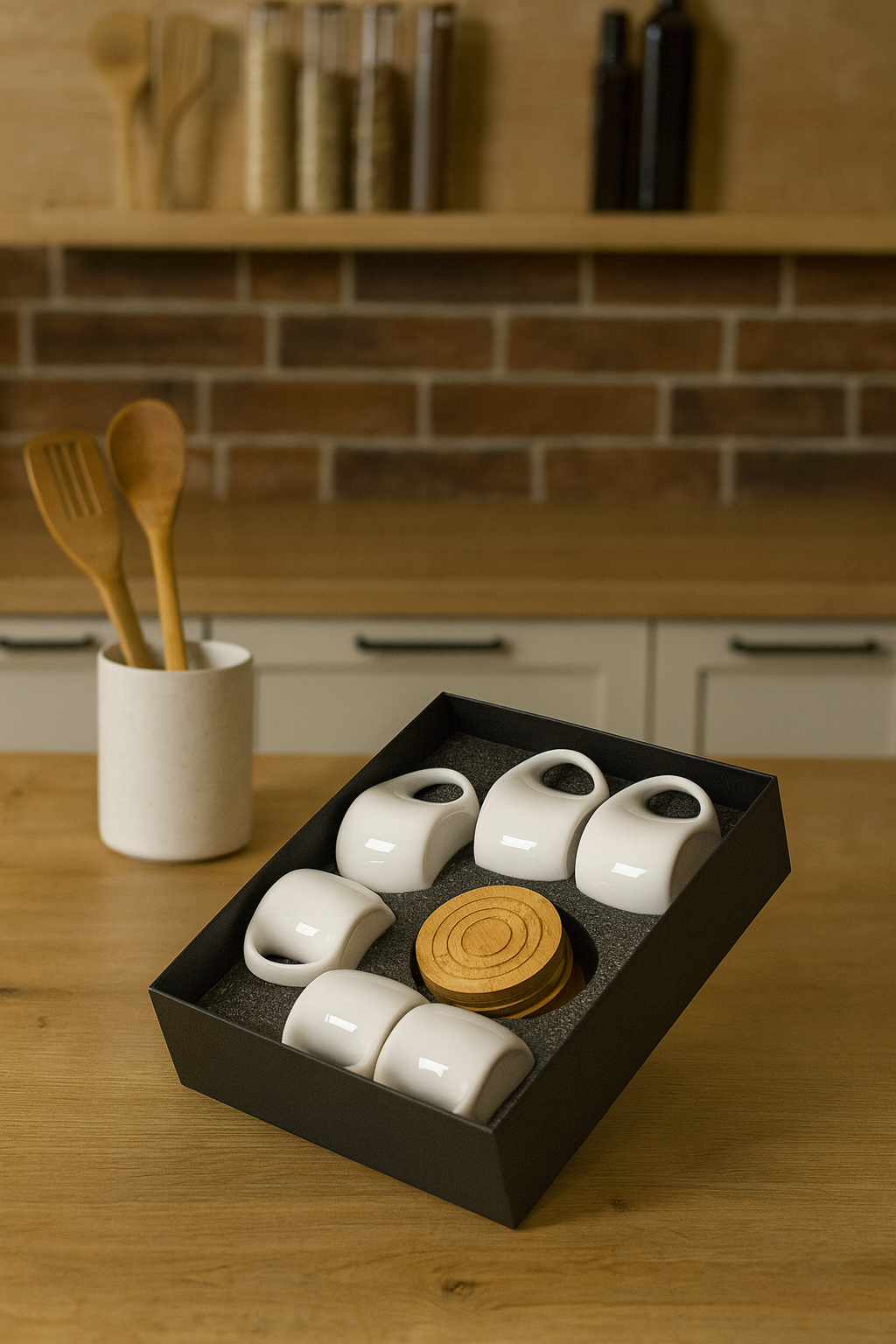 Modern White Ceramic Coffee Cup Set (Pack of 6)