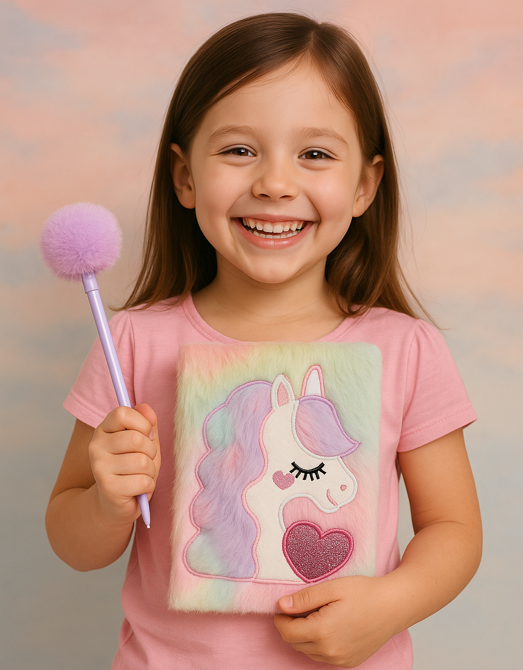 Unicorn Plush Diary with Fluffy Pen – Gift Set for Kids (Multicolour)