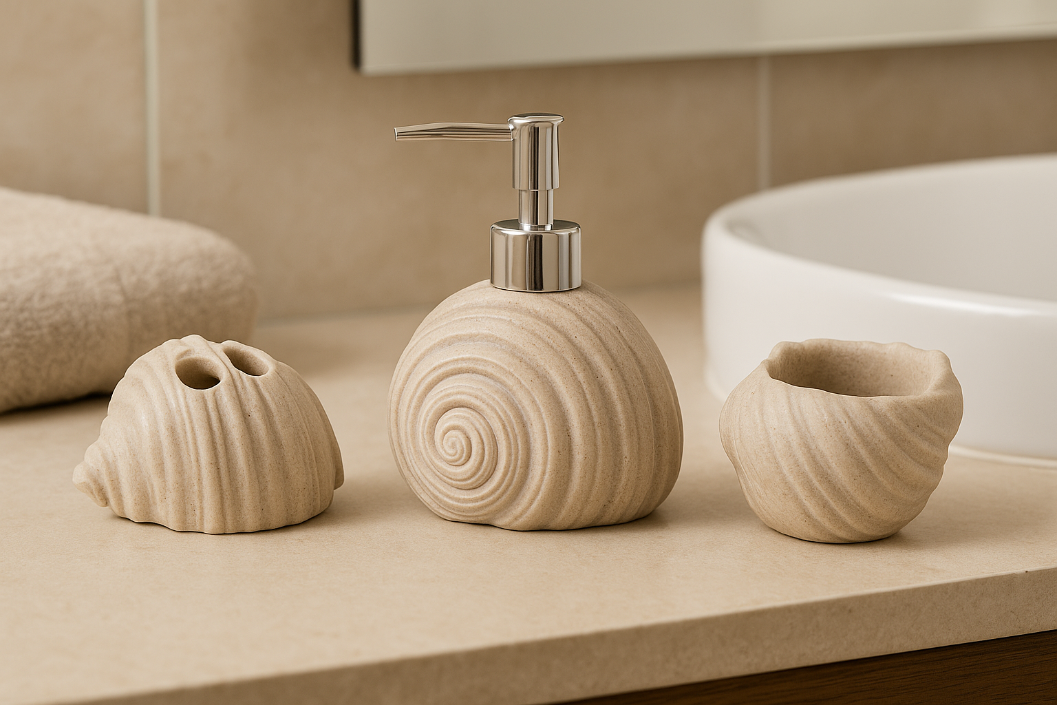 Premium Seashell Design Bathroom Accessory Set of 3