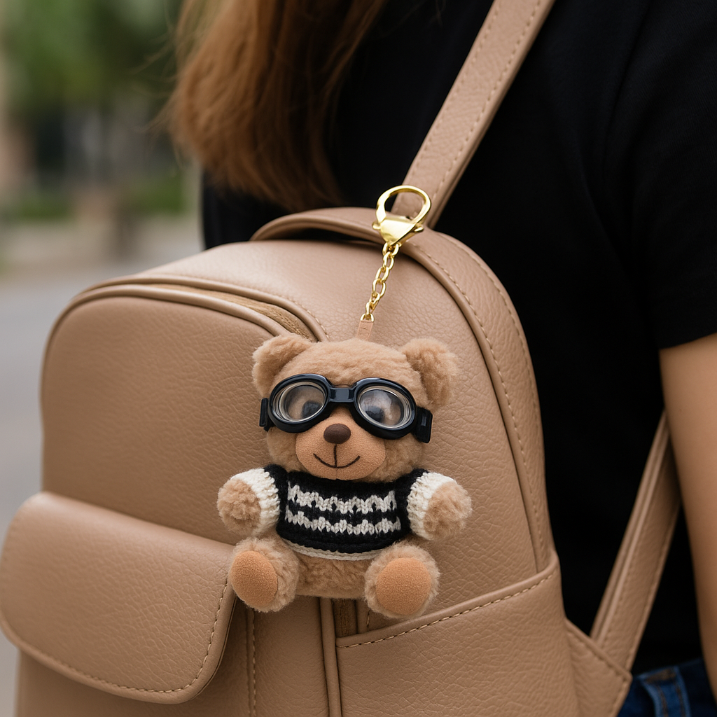 Sunglasses Teddy Keychain Beige (White Black Sweater)