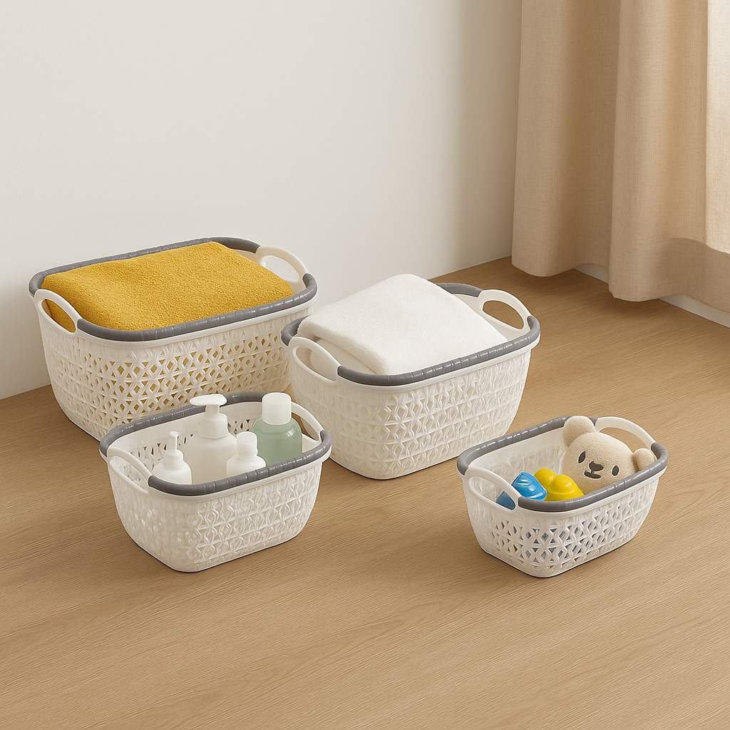 Premium Multi-Purpose Woven Storage Basket Set of 4 (White Color)