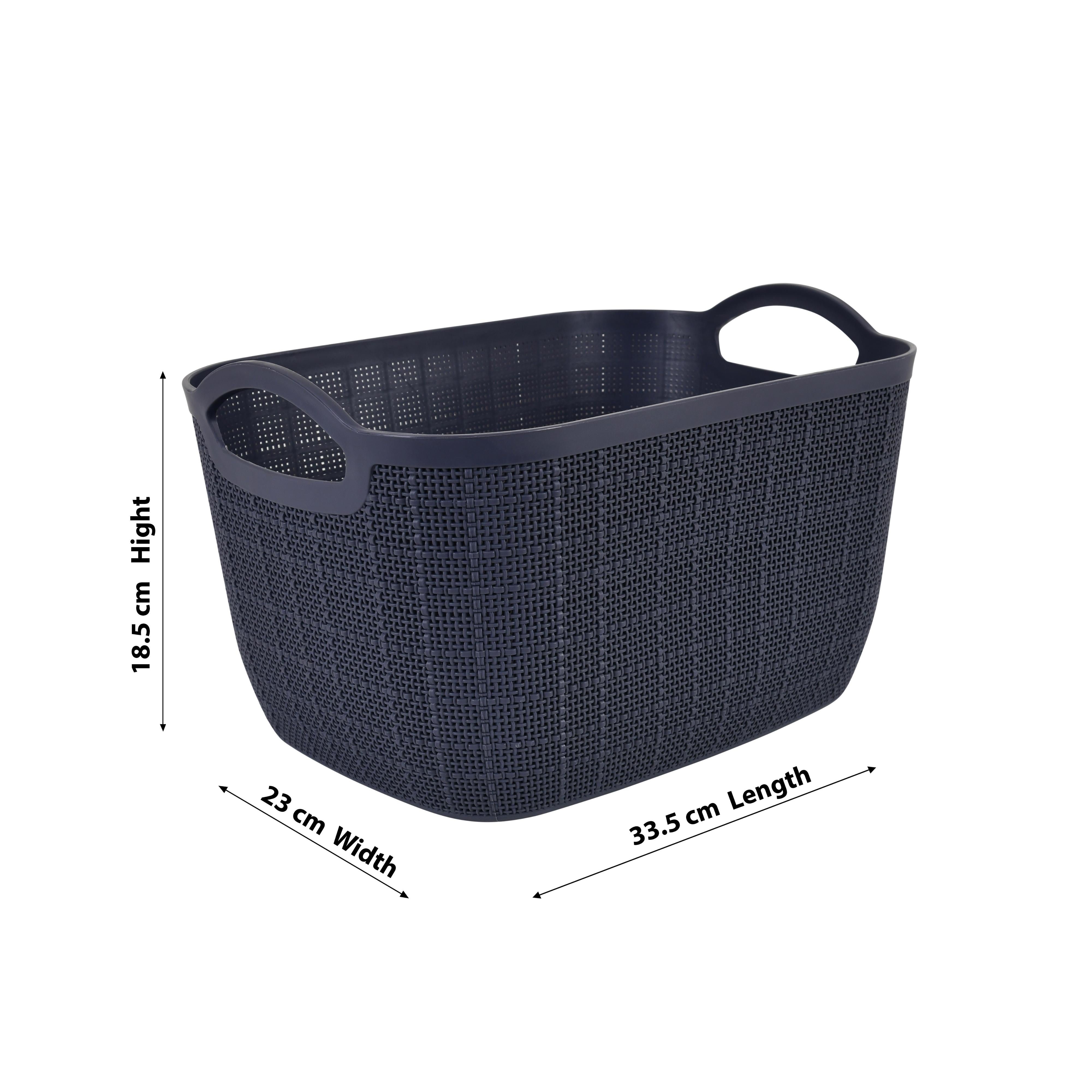 Premium Multi-Purpose Rectangular Textured Storage Basket Set with Handles Navy blue