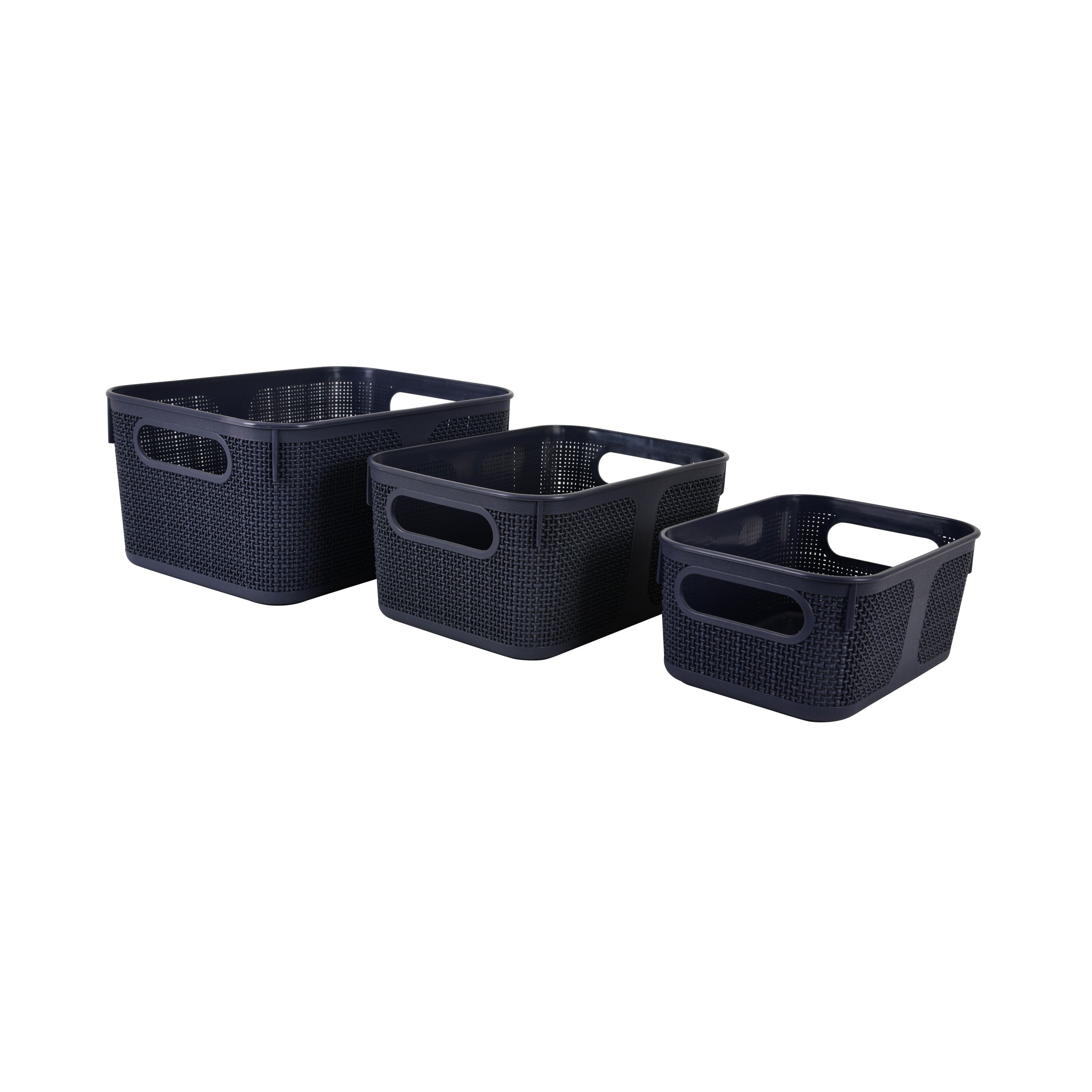 Premium Multi-Purpose Square Textured Storage Basket Set with Handles (Dark Grey Color)