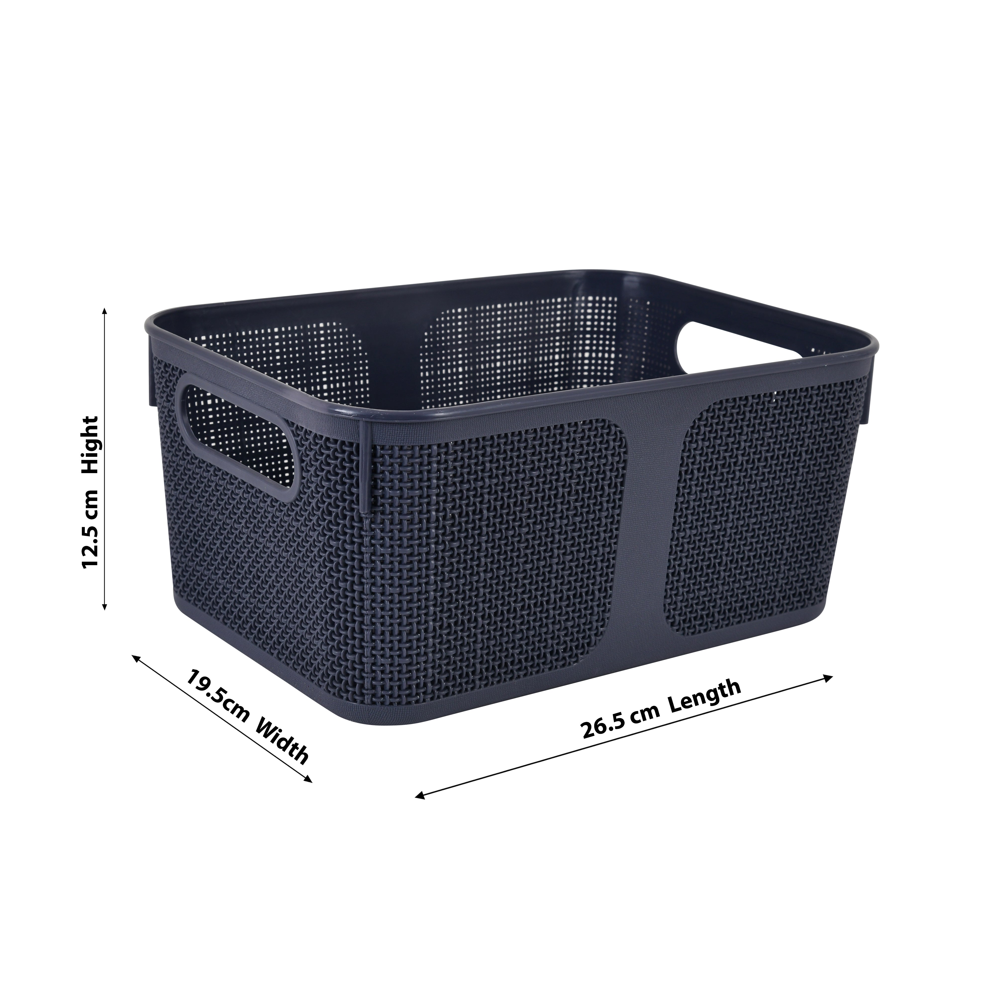 Premium Multi-Purpose Square Textured Storage Basket Set with Handles (Dark Grey Color)