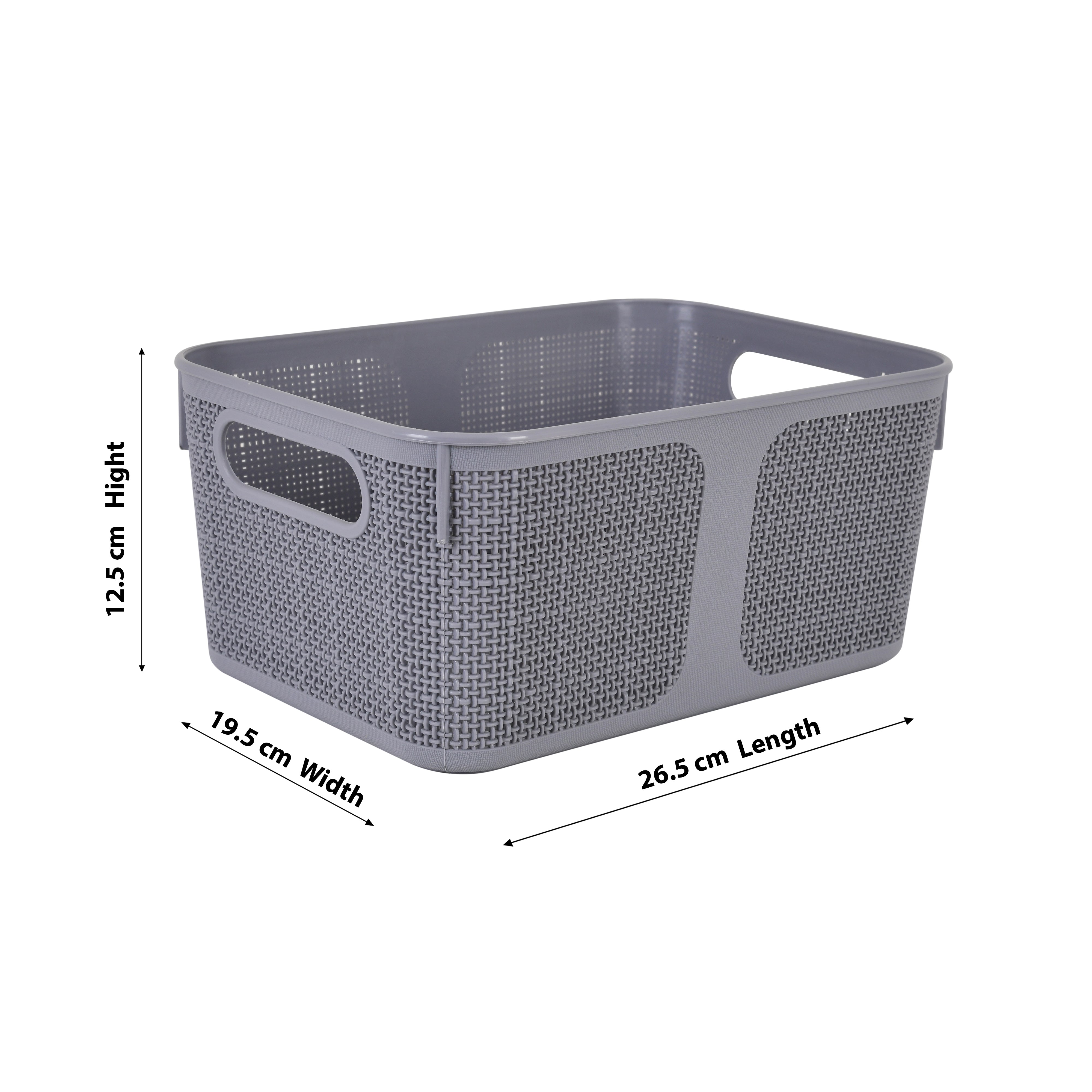 Premium Multi-Purpose Square Textured Storage Basket Set with Handles Grey