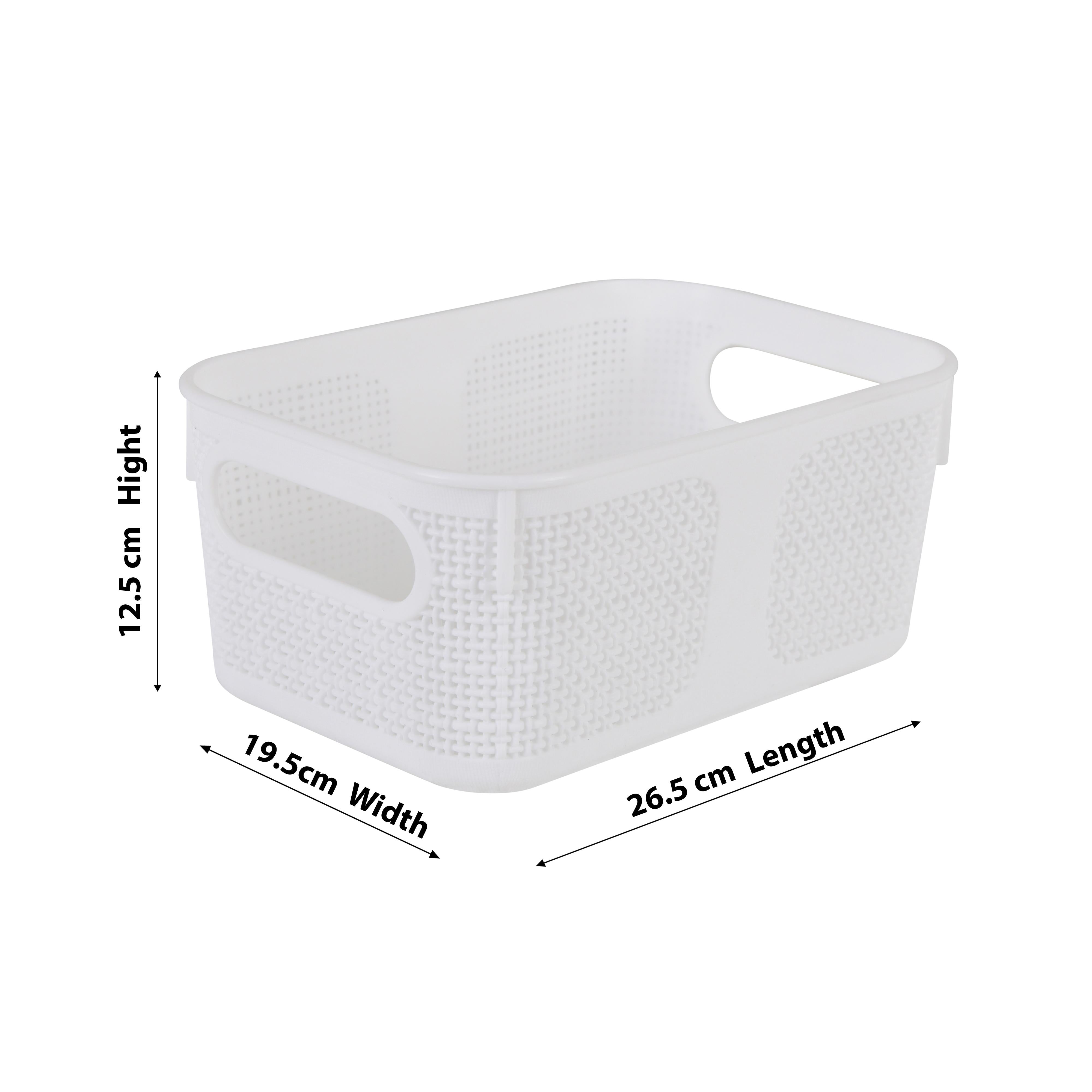 Premium Multi-Purpose Square Textured Storage Basket Set with Handles (White)