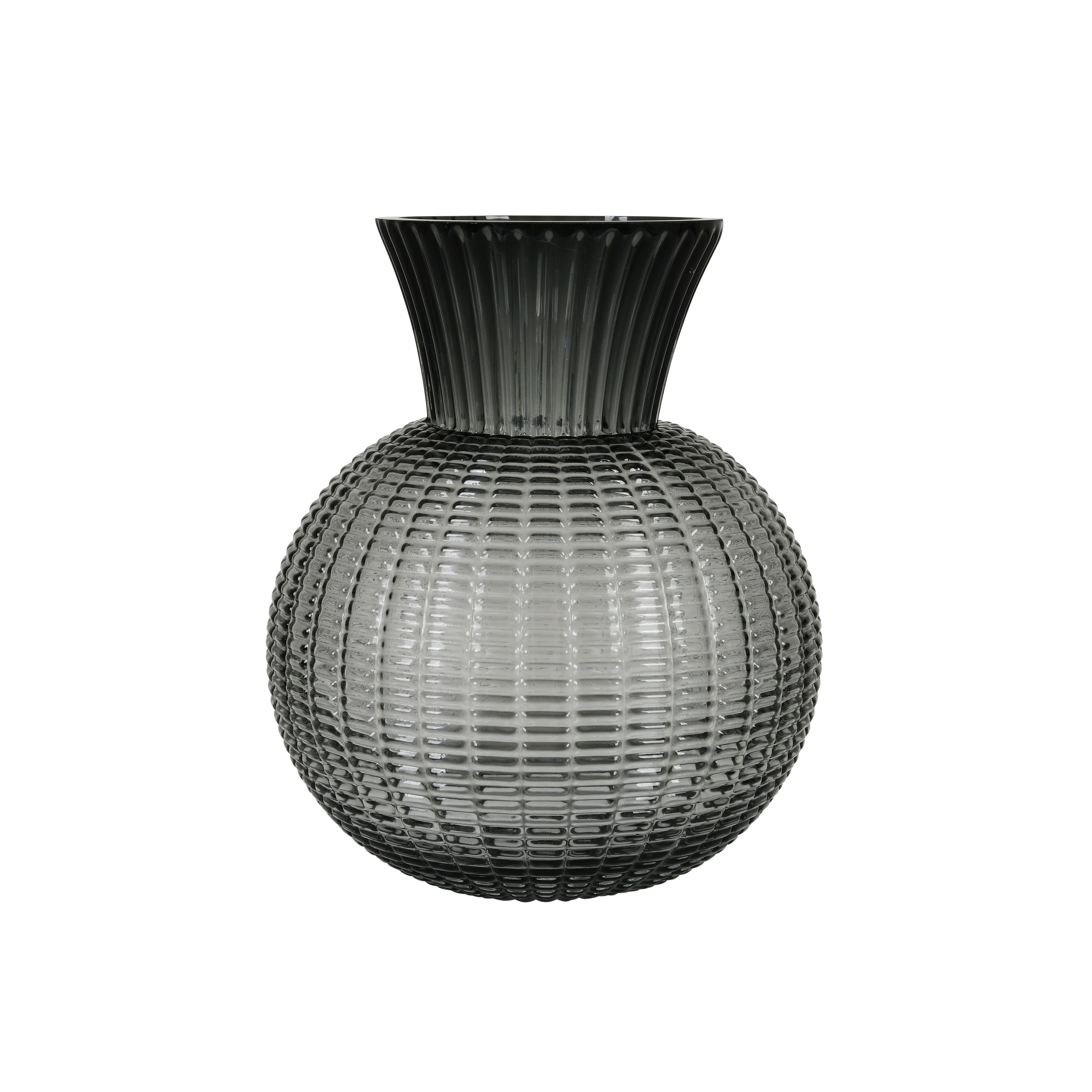 Smoky Grey Textured Glass Vase