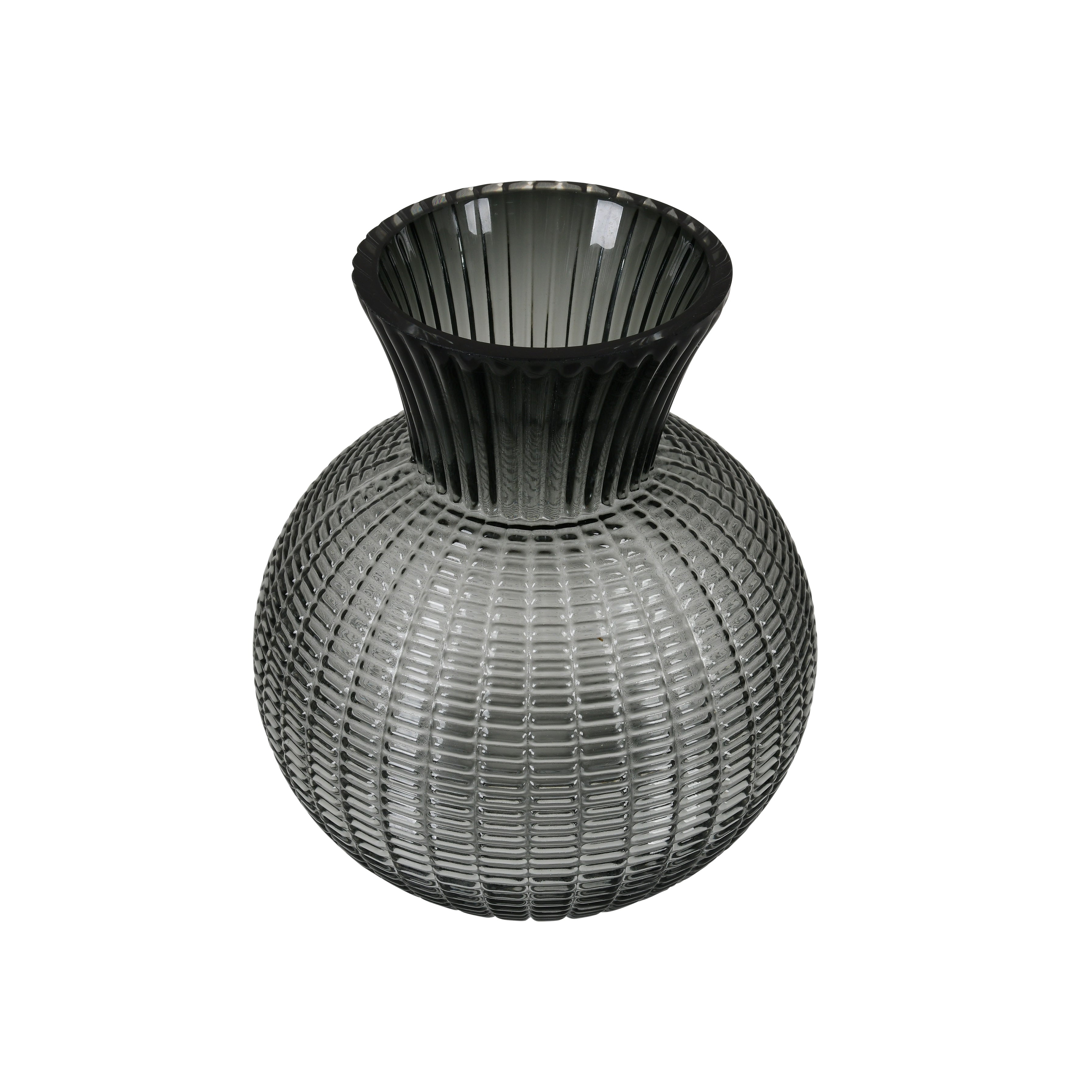 Smoky Grey Textured Glass Vase