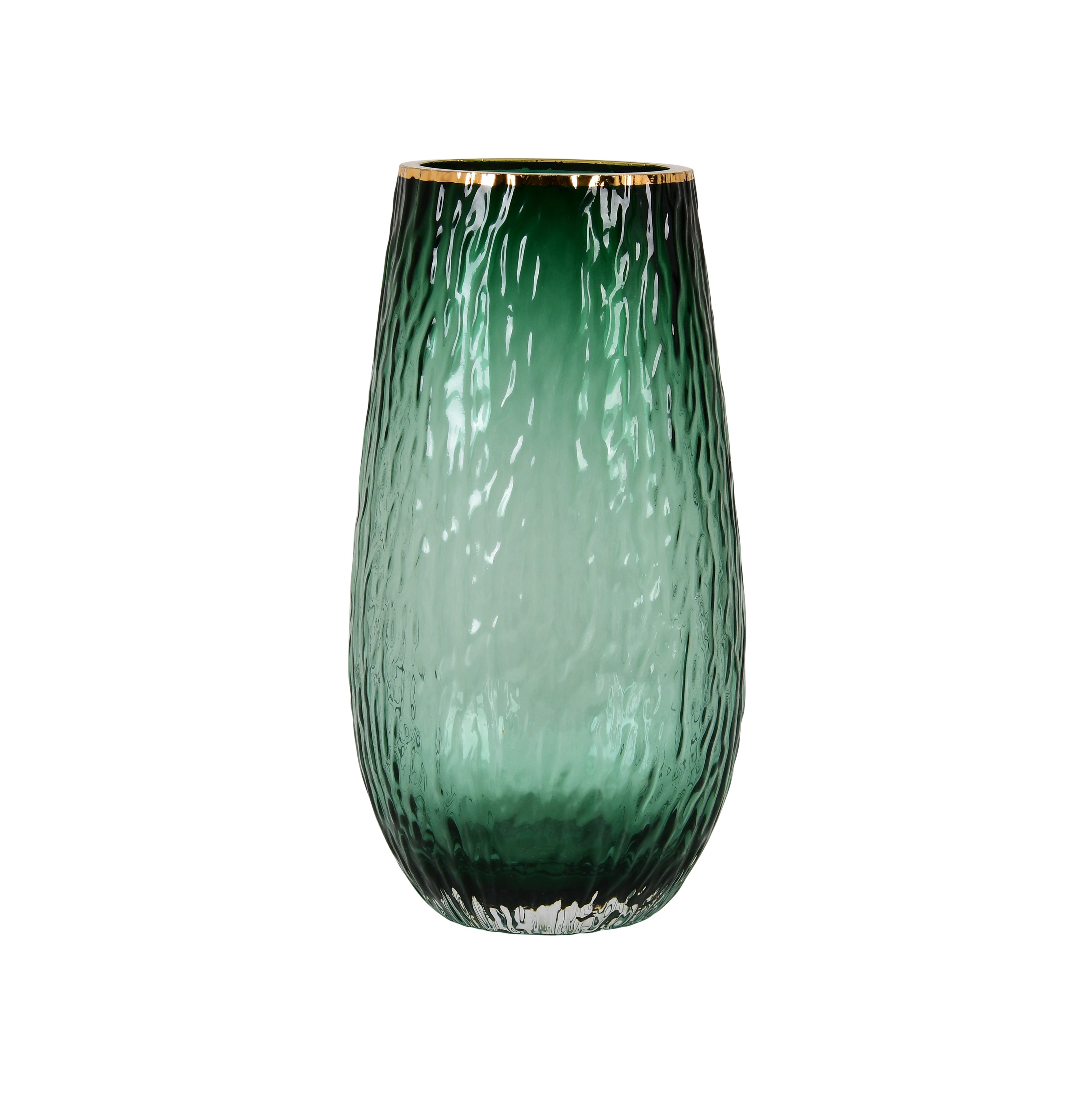Emerald Green Glass Vase with Golden Rim