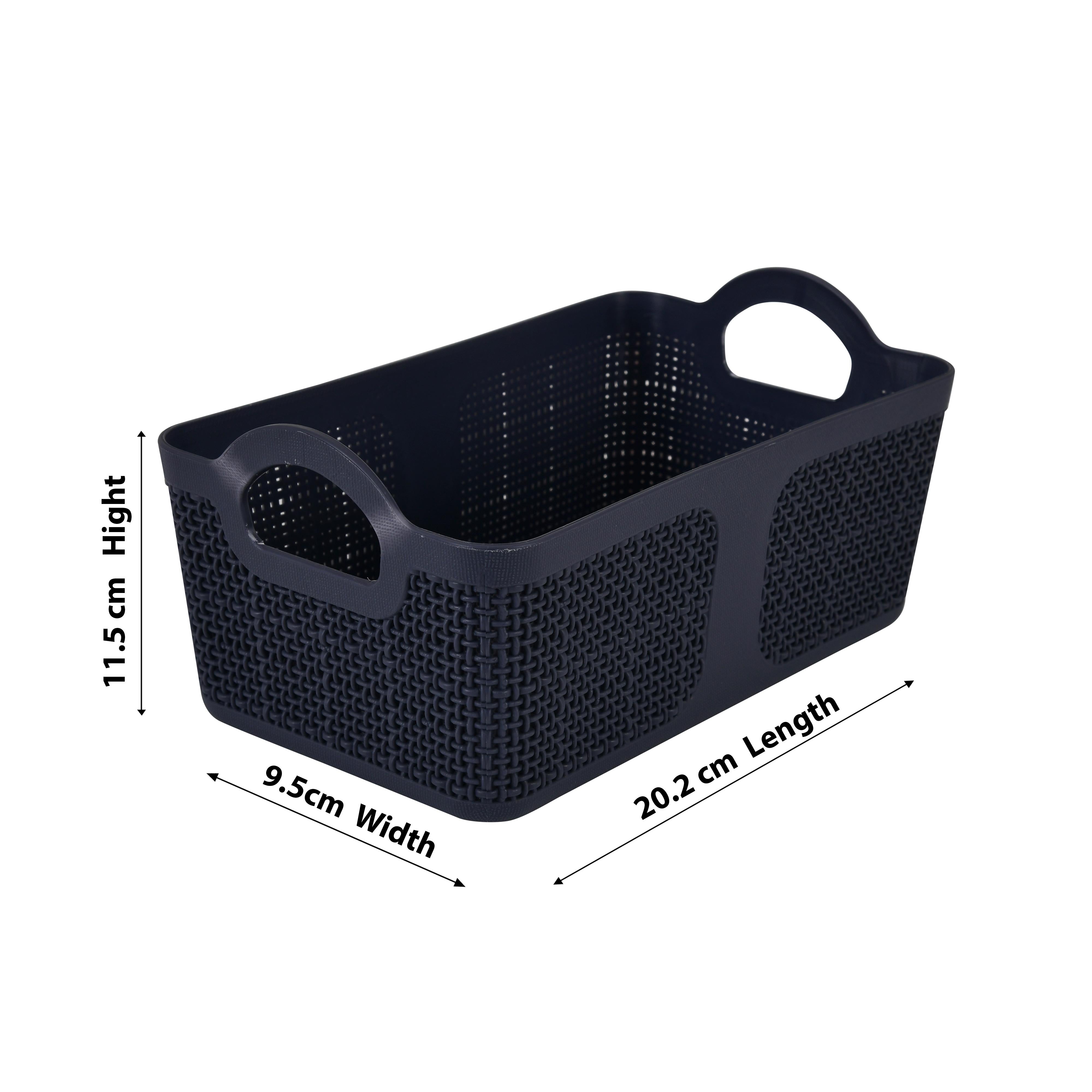 Premium Multi-Purpose Rectangular Woven Storage Basket Set with Handles (Dark Grey Color)