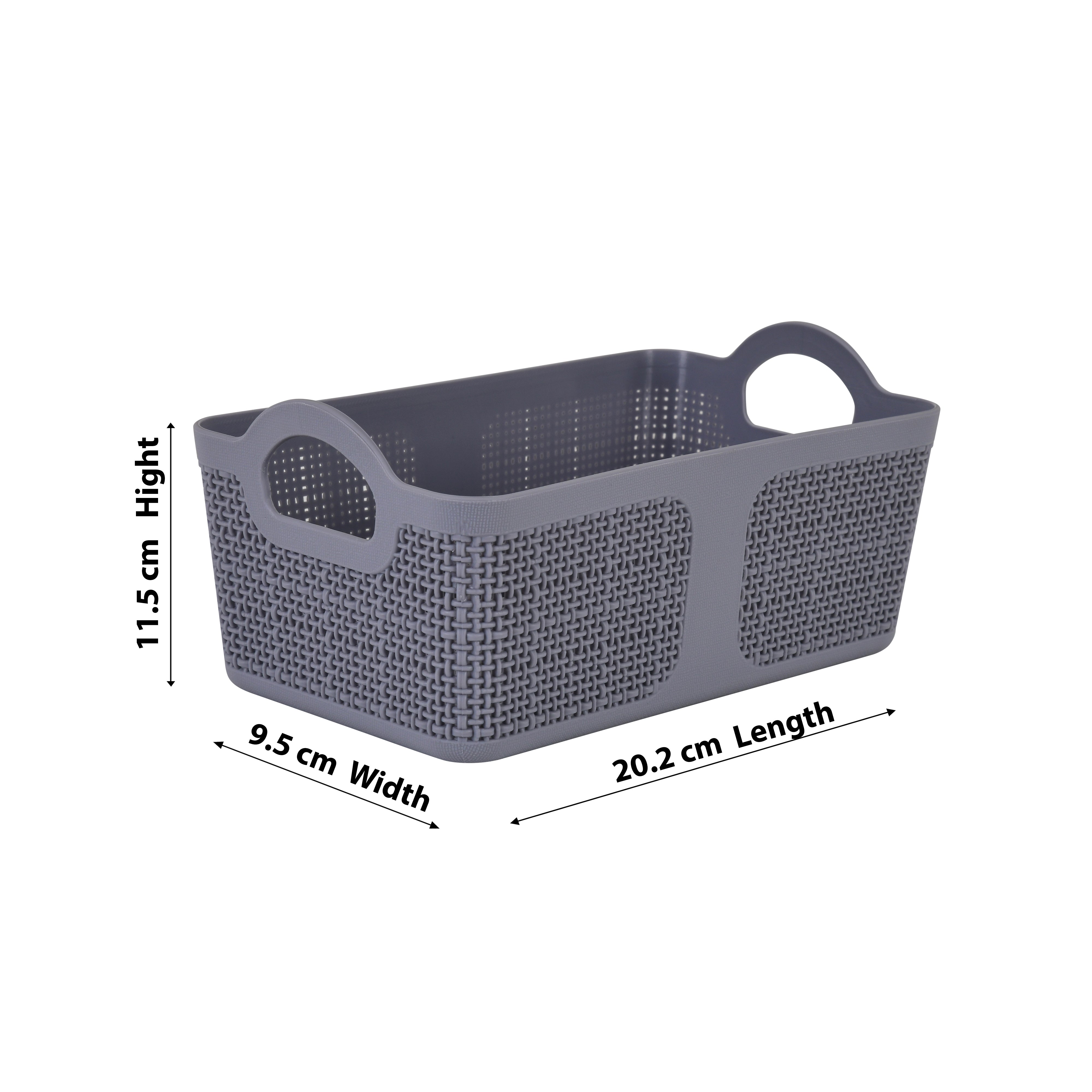 Premium Multi-Purpose Rectangular Woven Storage Basket Set with Handles (Grey Color)