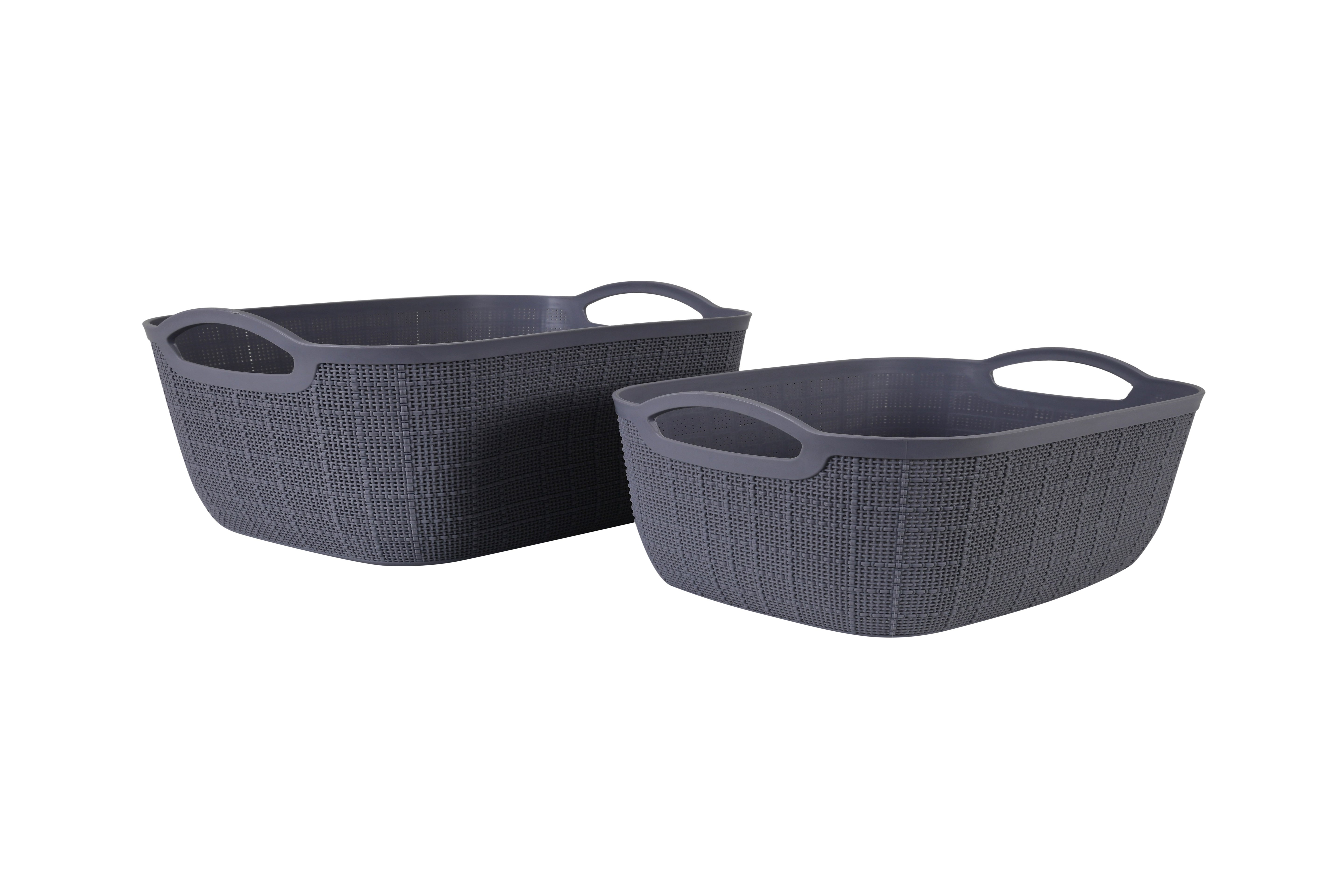Premium Multi-Purpose Rectangular Textured Storage Basket Set with Handles (Grey Color)