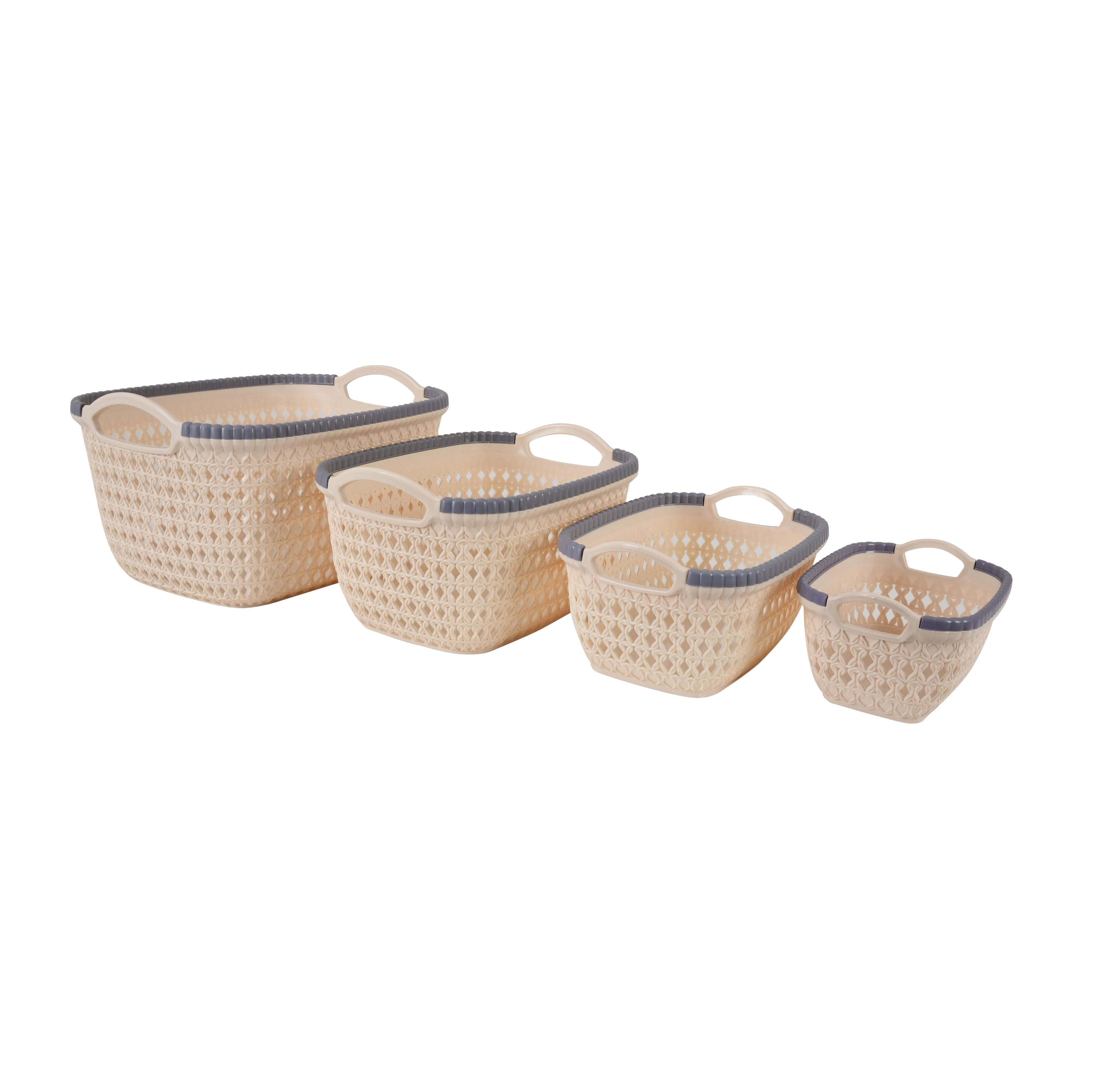 Premium Multi-Purpose Woven Storage Basket Set of 4 (Orange Color)