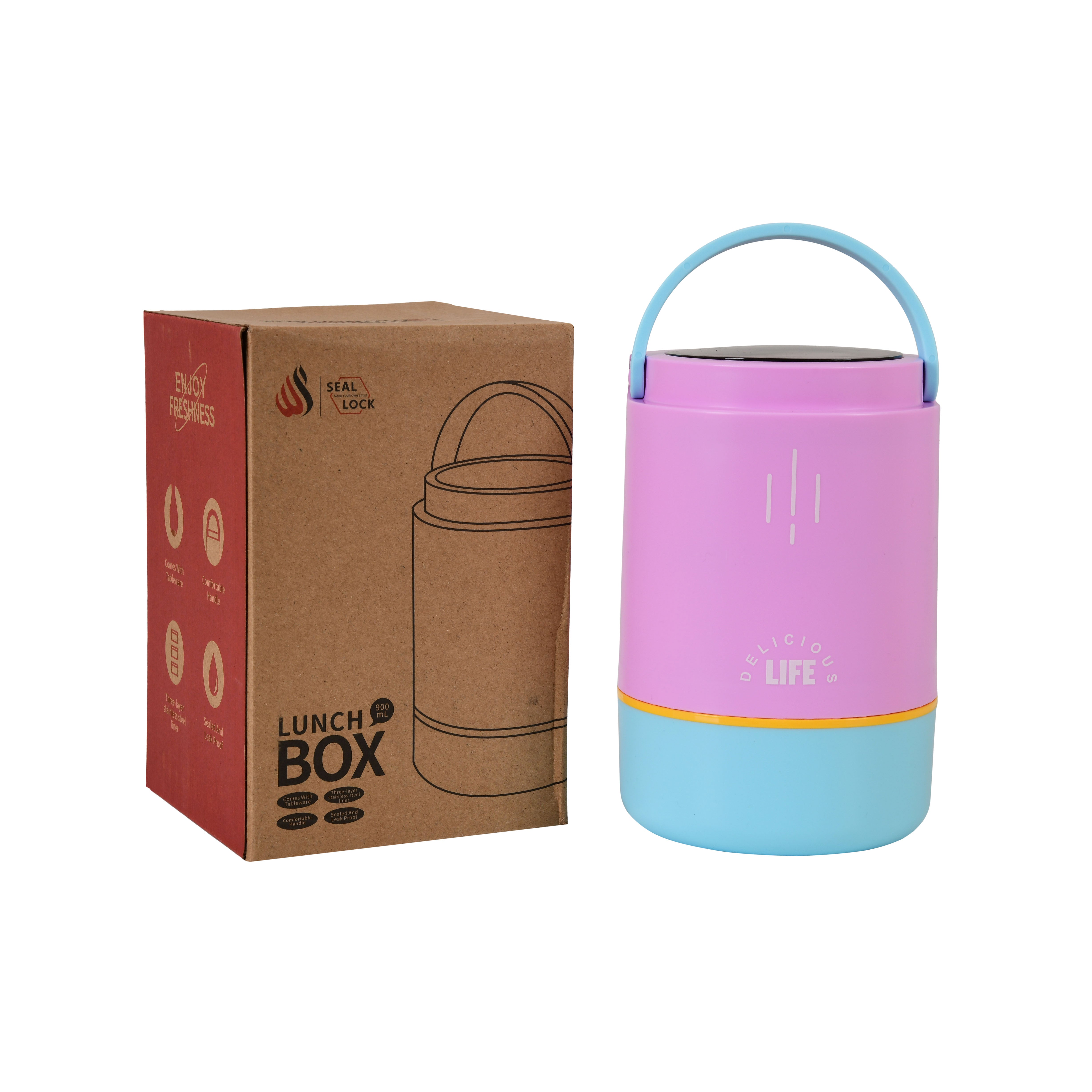 Triple Compartment Stainless Steel Lunch Box (Pink - Blue)