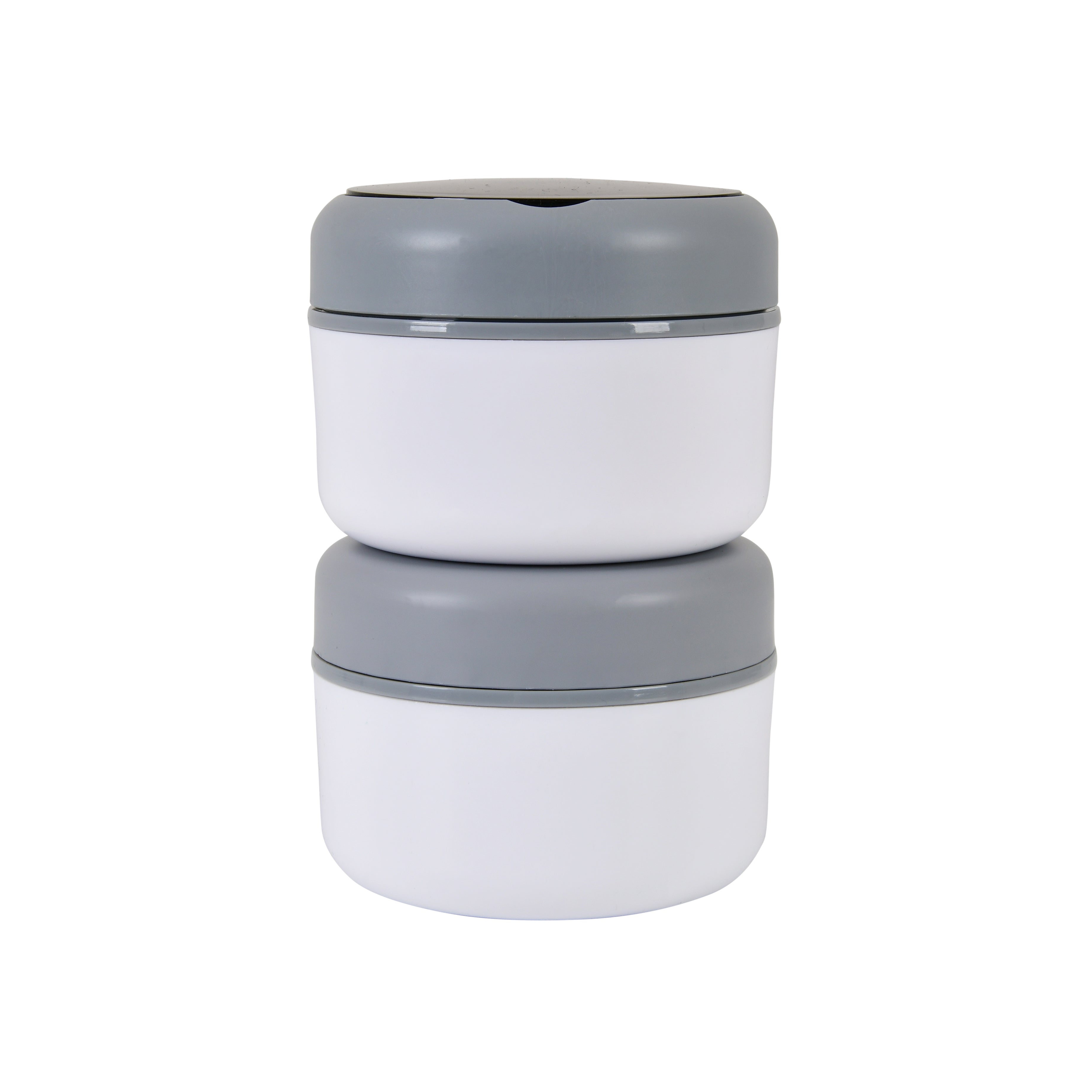 Double Compartment Stainless Steel Twist & Go Lunch Box (White with Grey)