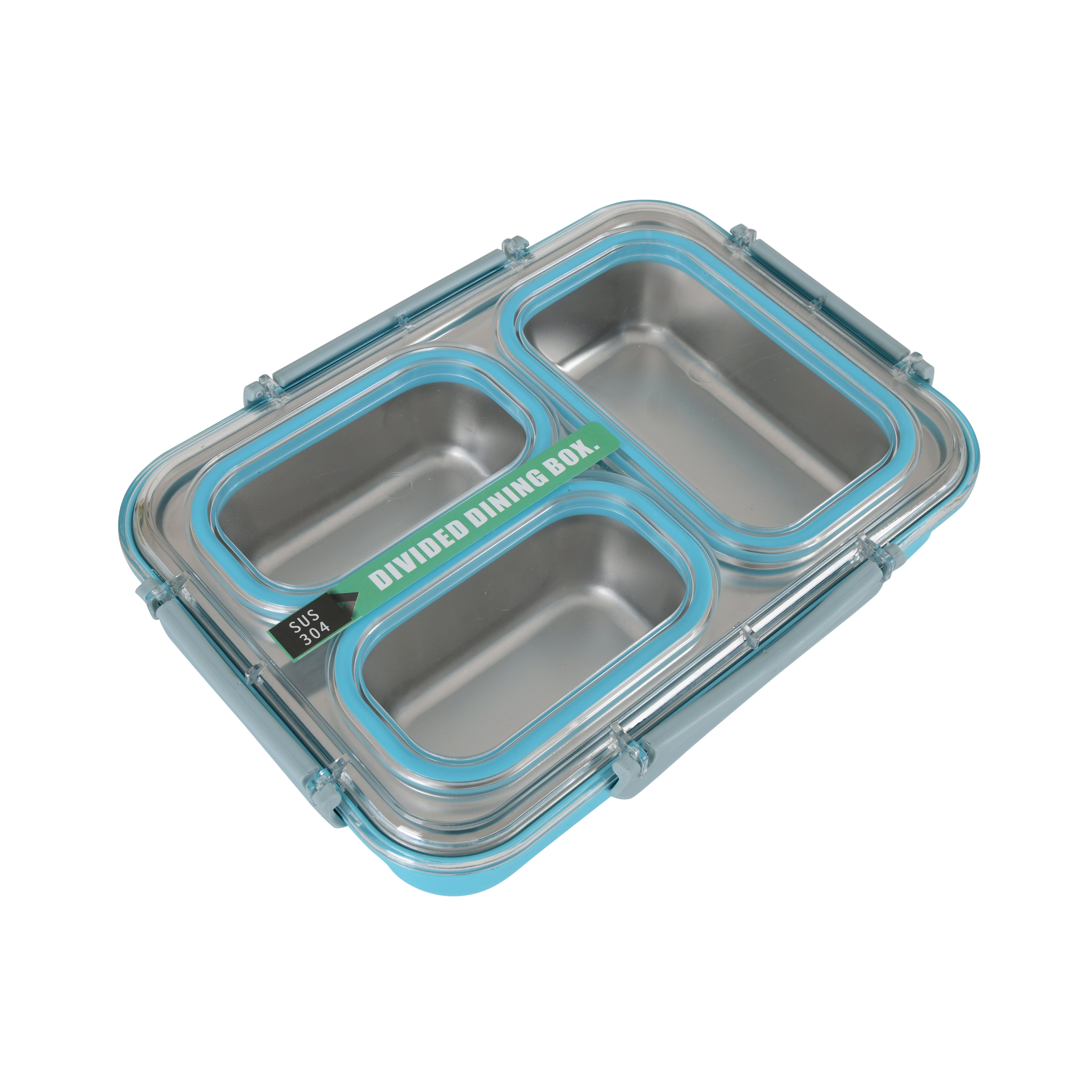 Transparent STAINLESS Steel Lunch Box (Spill Proof-Blue)