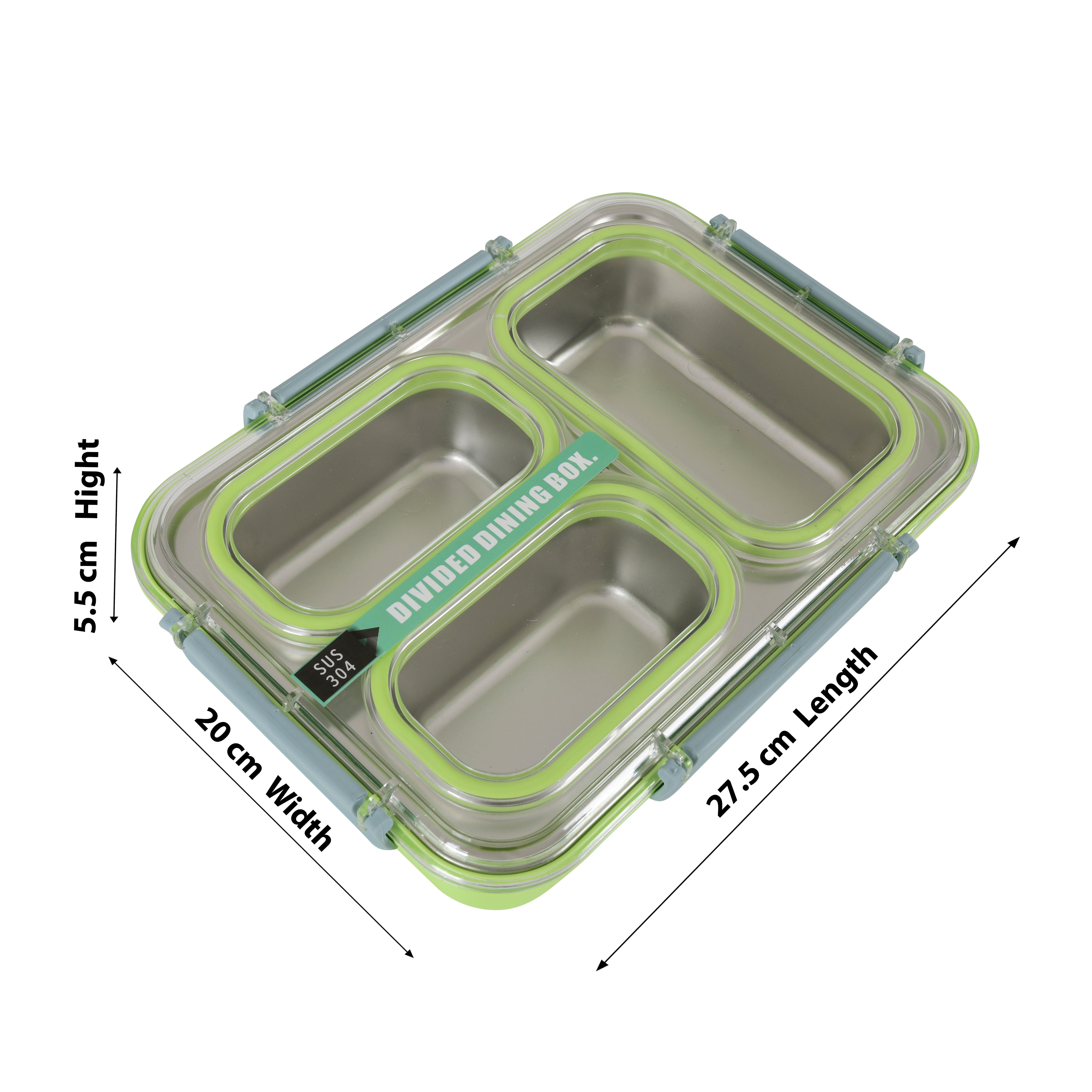 Transparent STAINLESS Steel lunch box Spill Proof (Green)