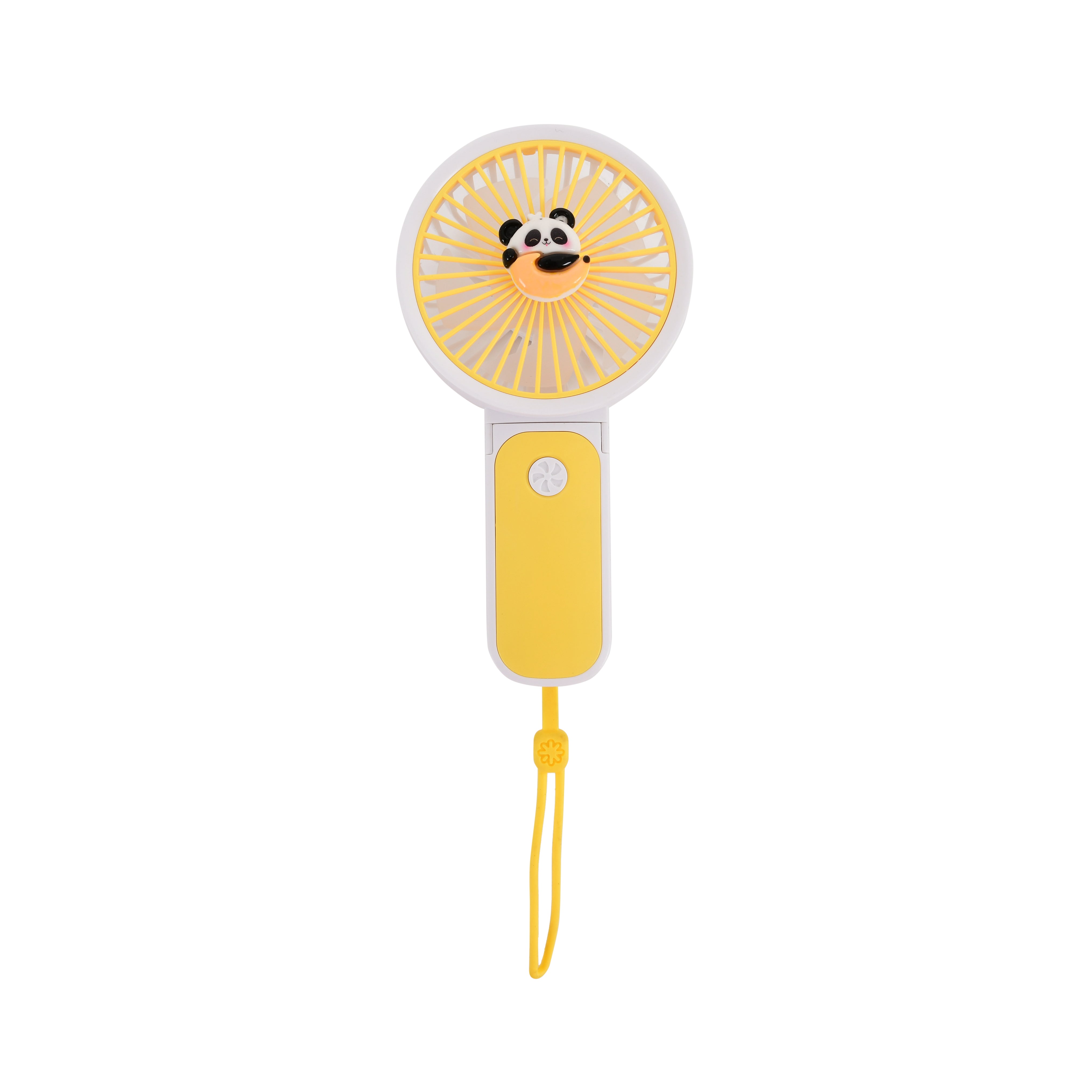 Hand Operated Mini Fans (Yellow white body with Panda Charm)