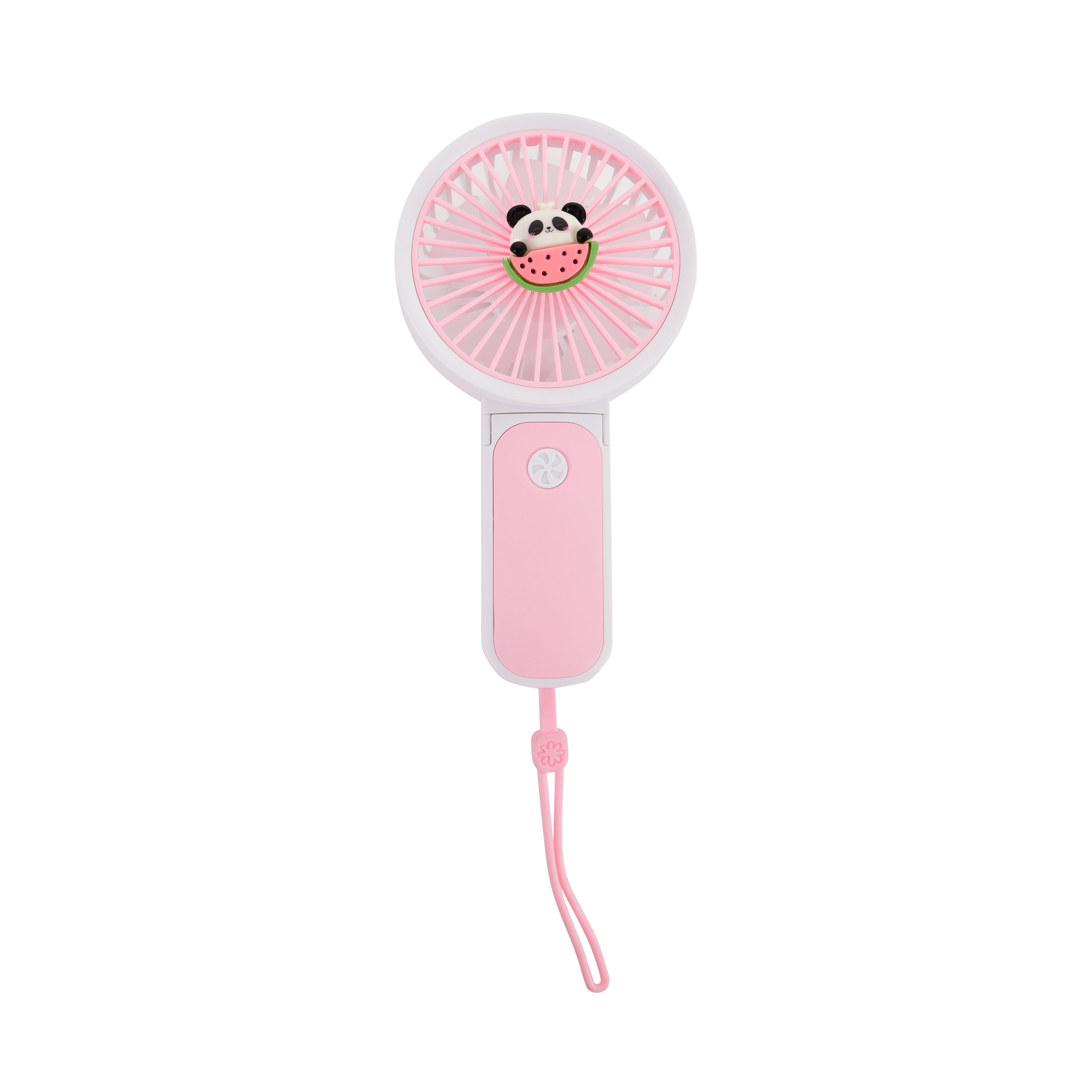 Hand Operated Mini Fans (Pink white body with Panda Charm)