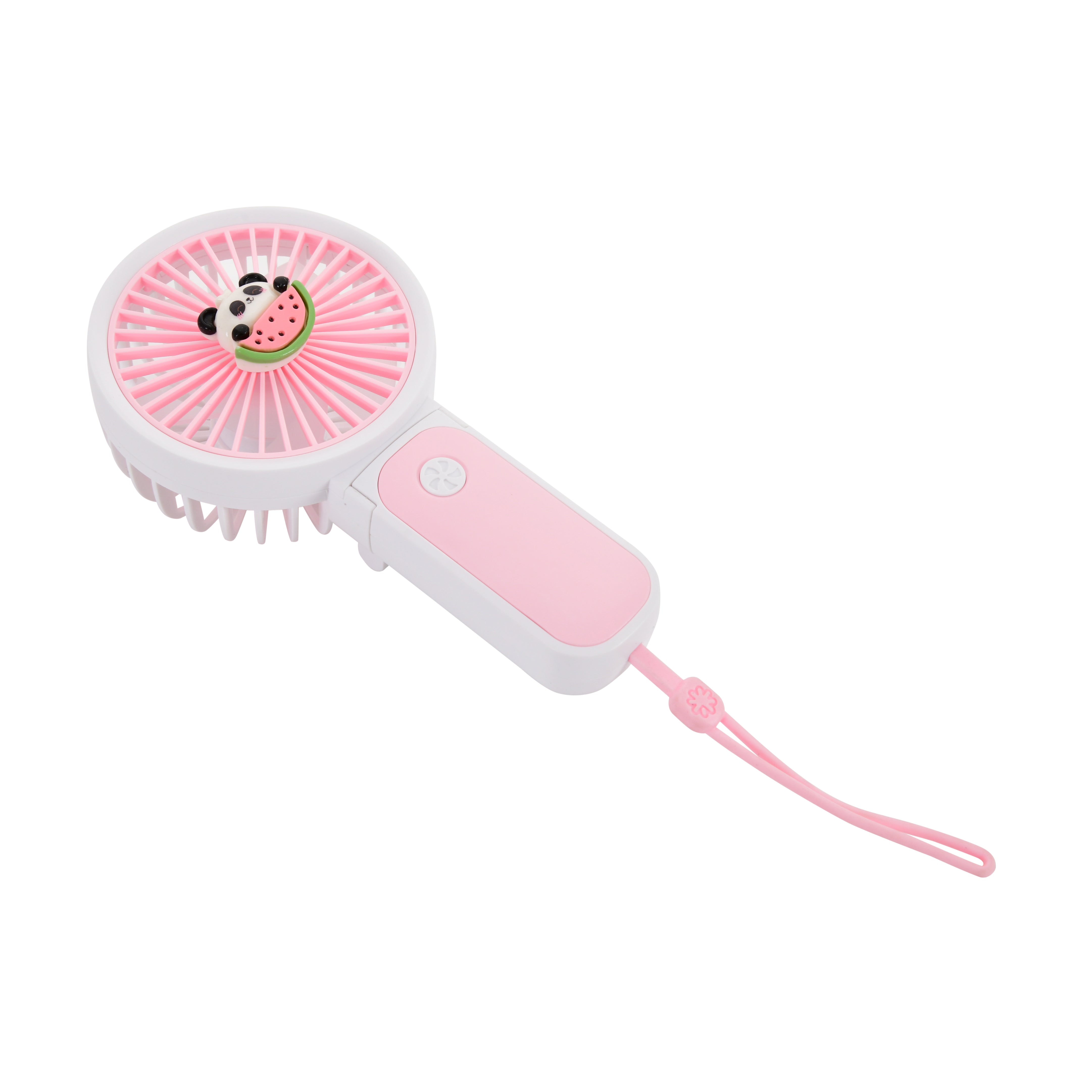 Hand Operated Mini Fans (Pink white body with Panda Charm)