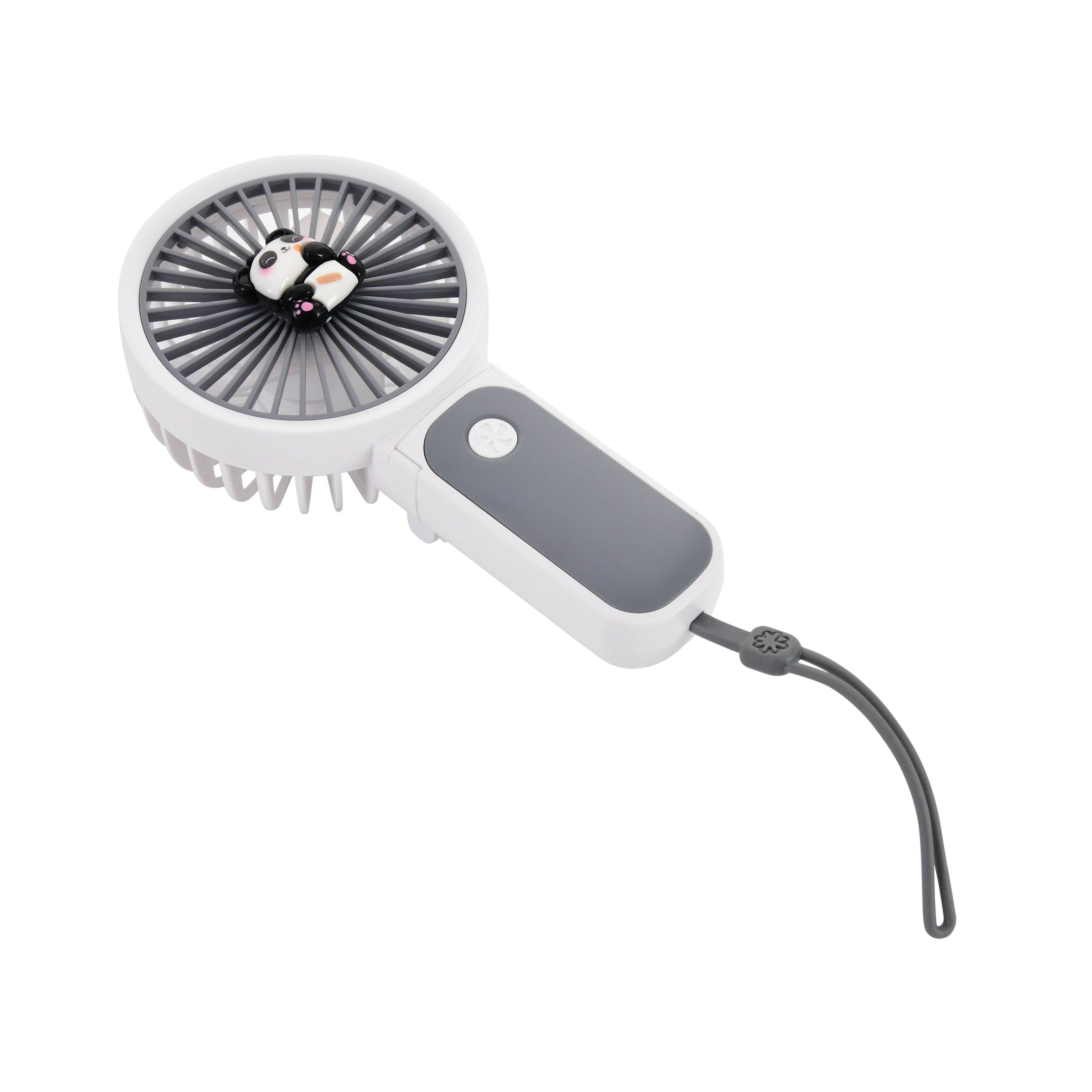 Hand Operated Mini Fans (Grey white body with Panda Charm)