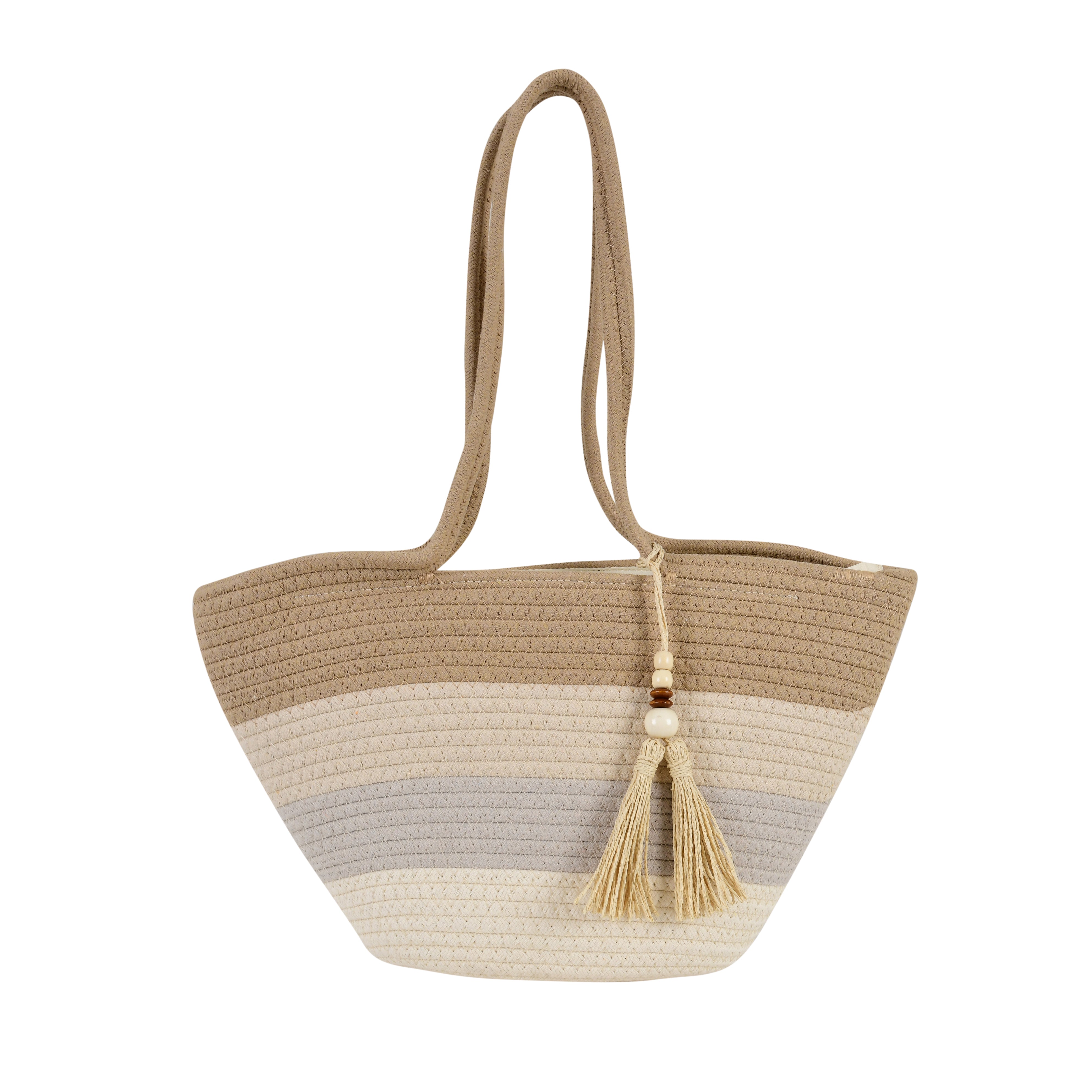 This Beige & Grey Cotton Woven Tote Bag