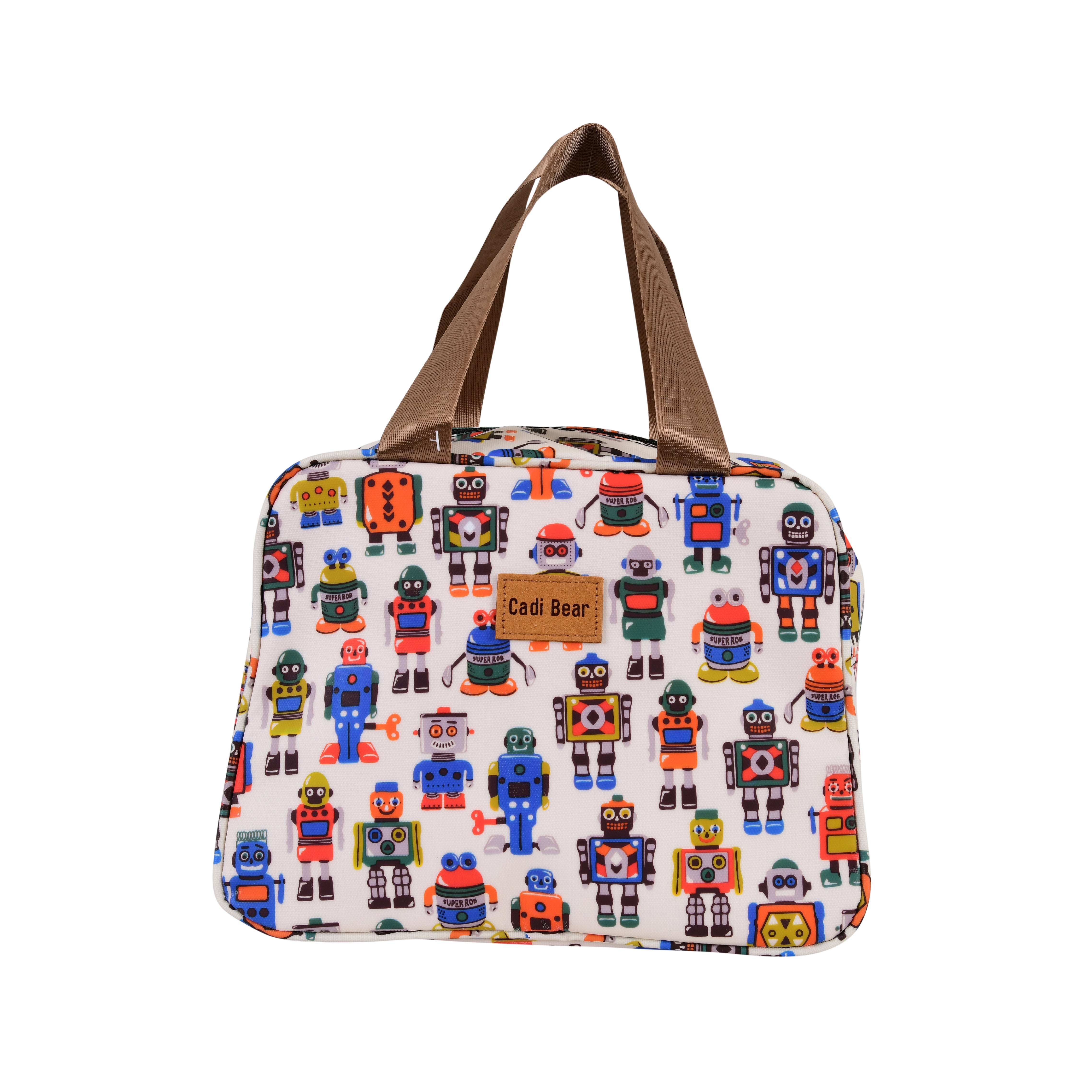 White base with colorful robot printed- insulated Lunch BAG