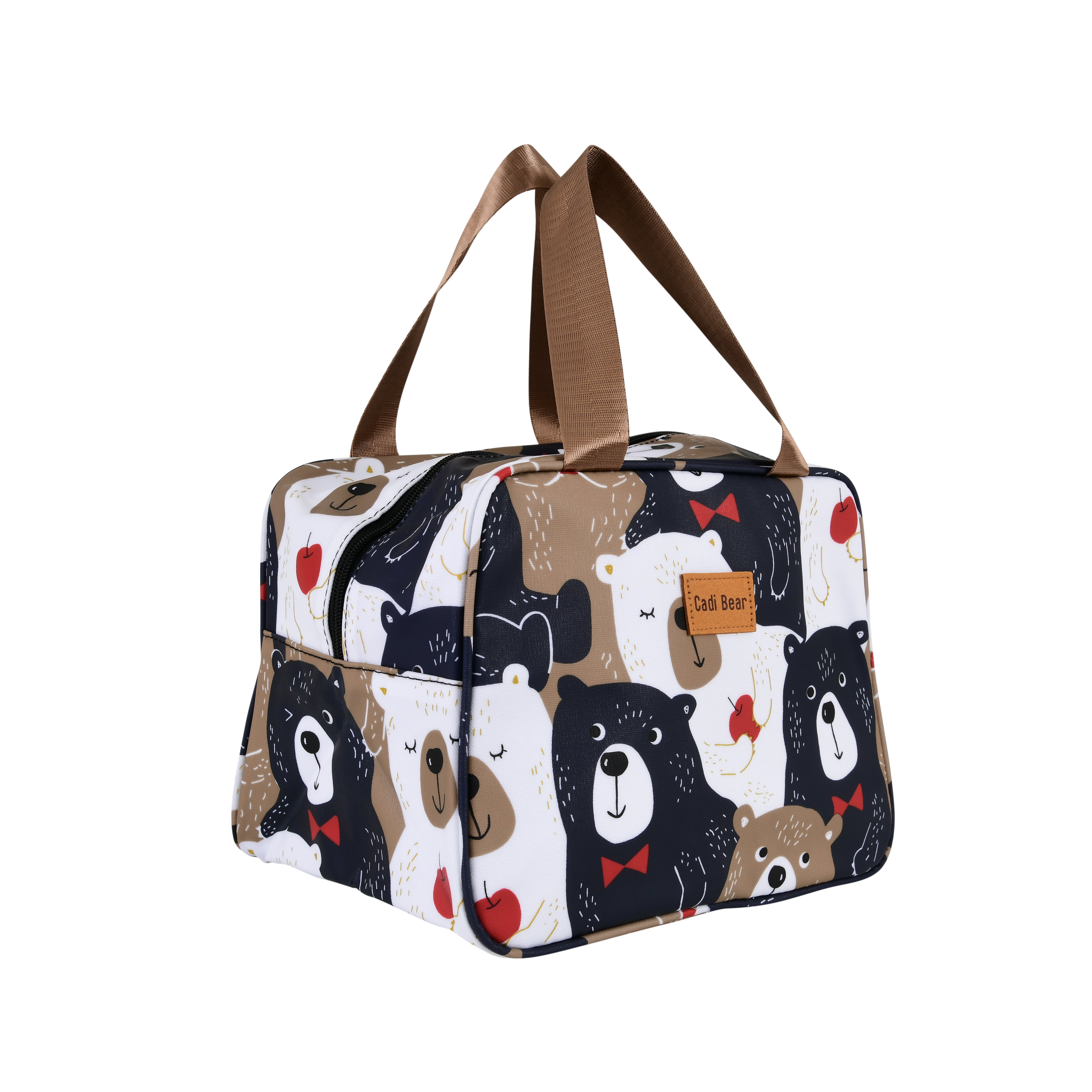 Beige/Navy/White base with multicolor bear print- insulated Lunch BAG