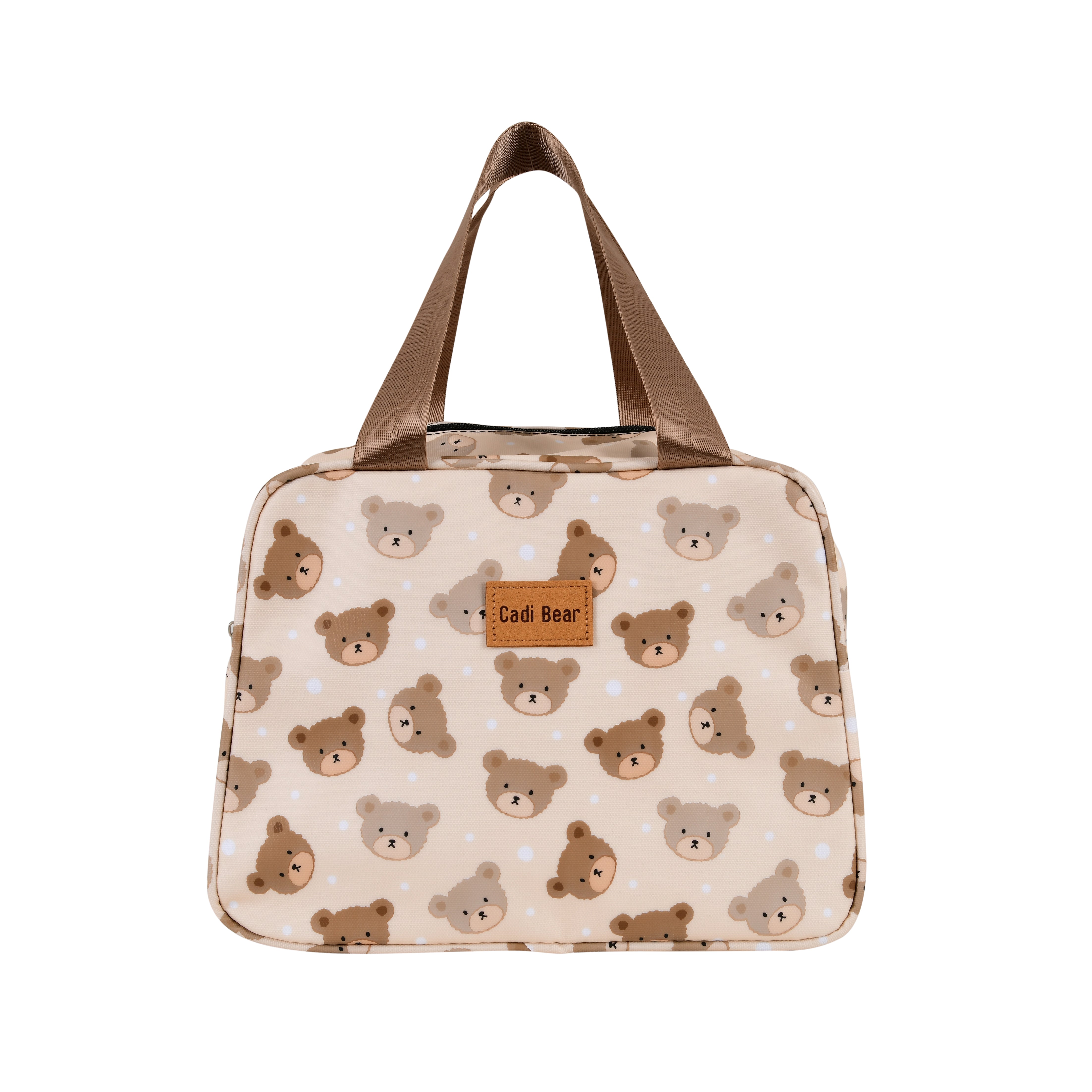 Beige base with multicolor teddy face print-insulated Lunch BAG