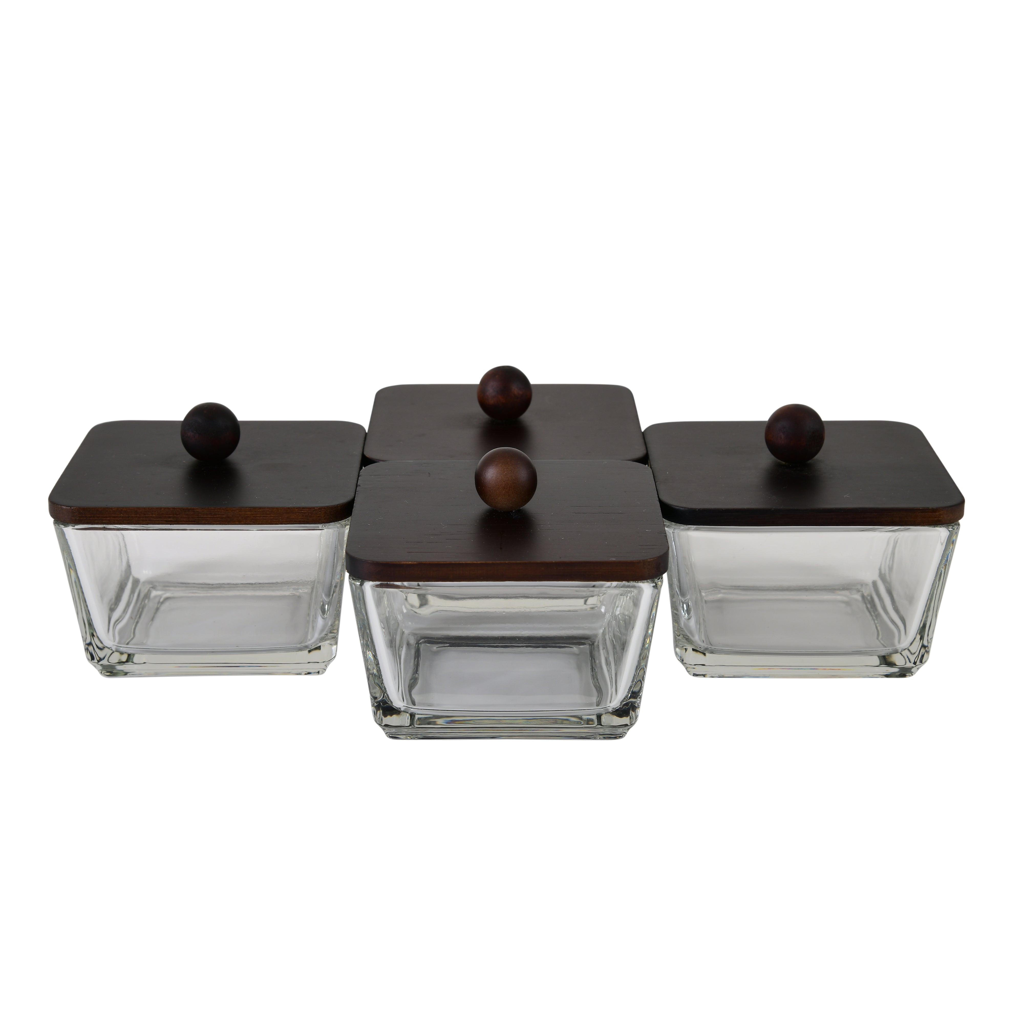Premium 4-Piece Glass Jar Set with Black Wooden Lids & Organizer Tray