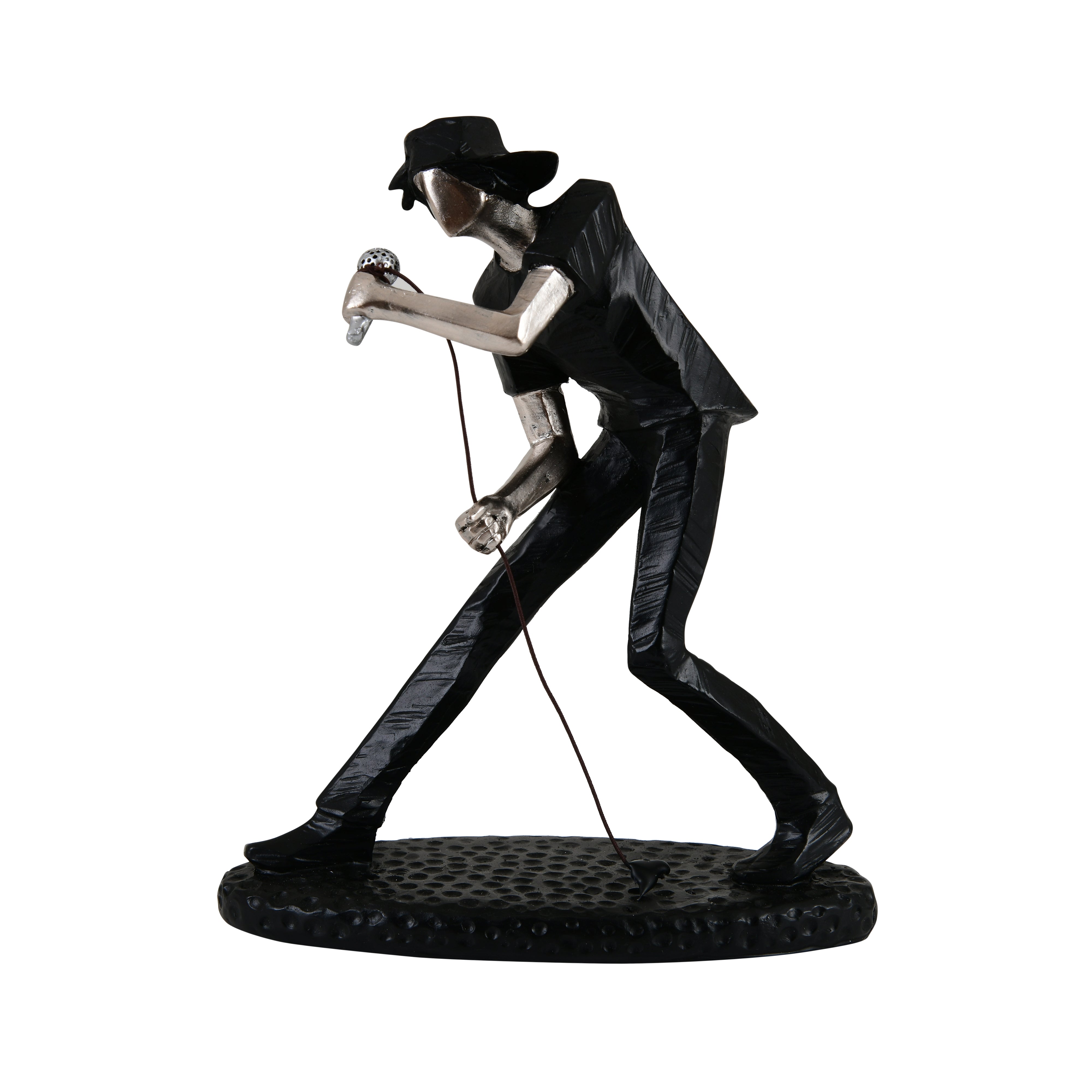 Modern Abstract Musician Figurine – Singer in Matte Black & Metallic Silver