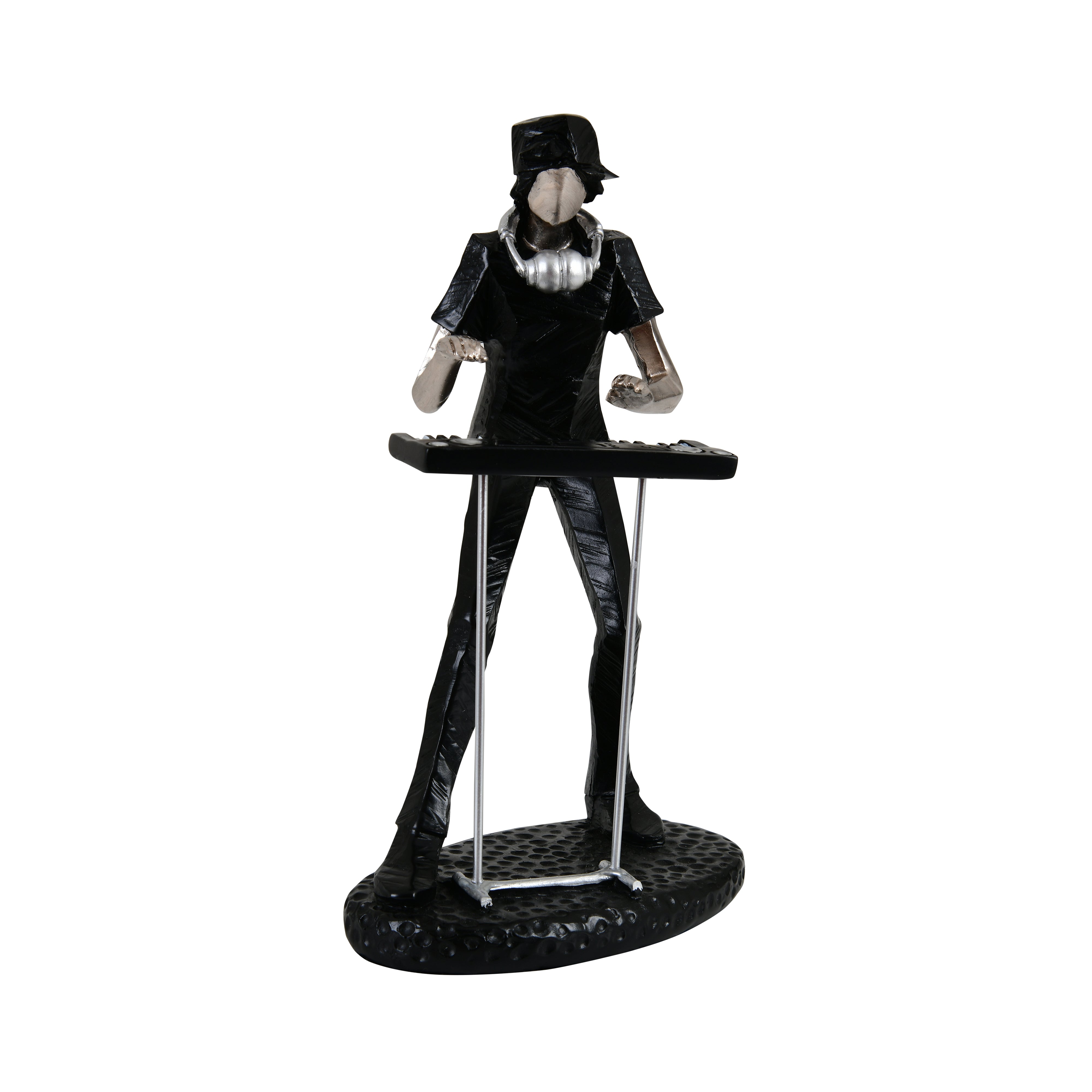 Decorative Musician Figurine – Silver & Black Keyboard Player
