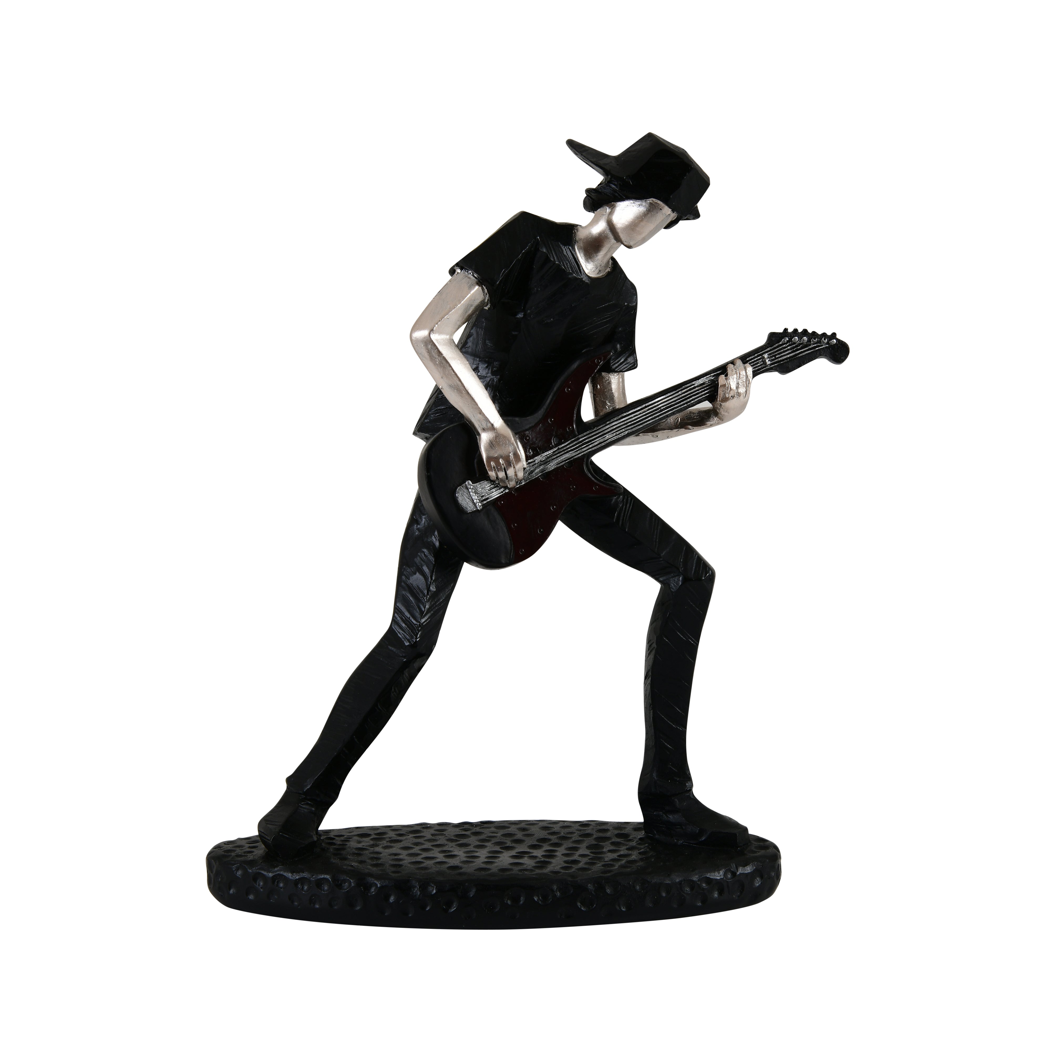 Decorative Musician Figurine – Silver & Black Guitarist