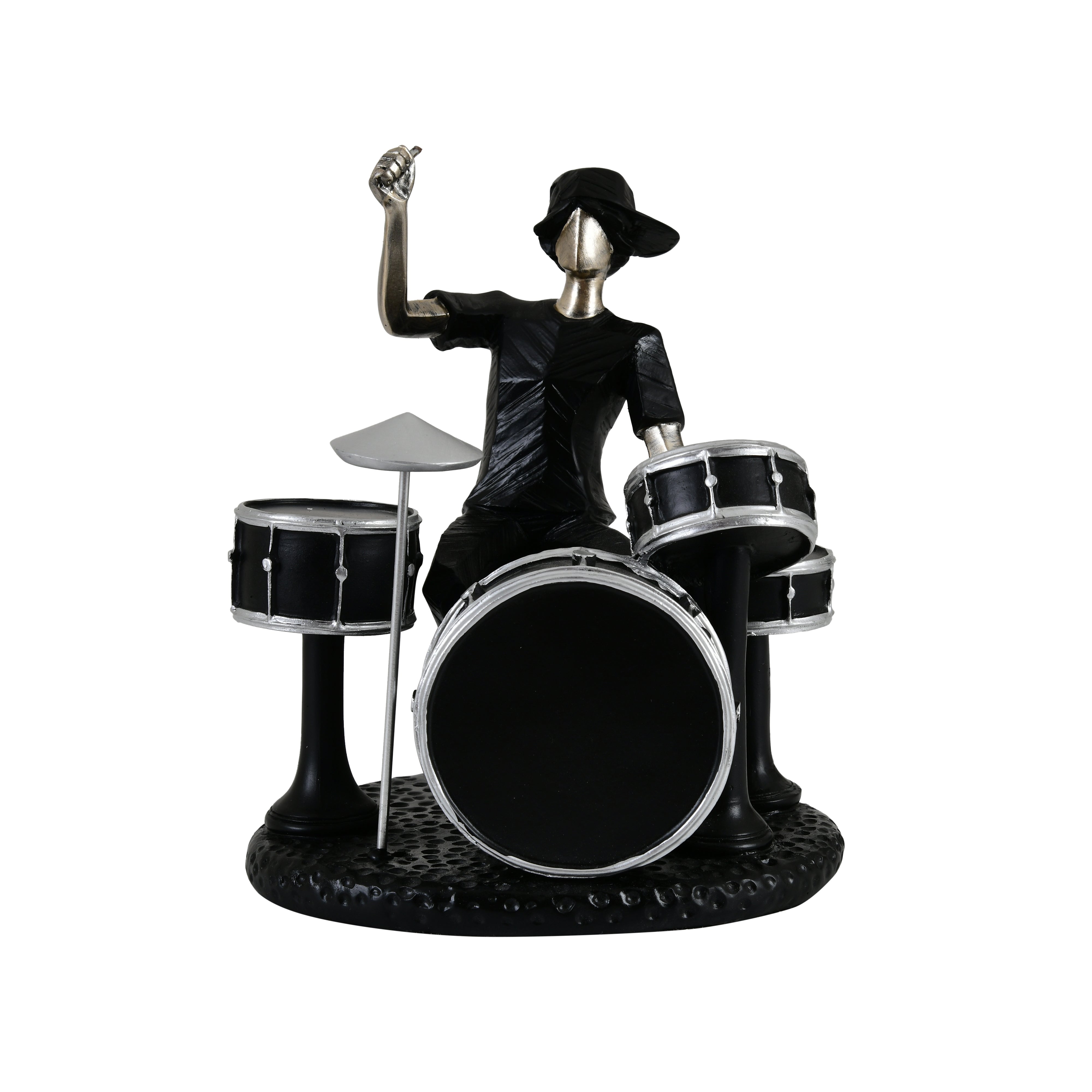 Decorative Musician Figurine – Silver & Black Drummer