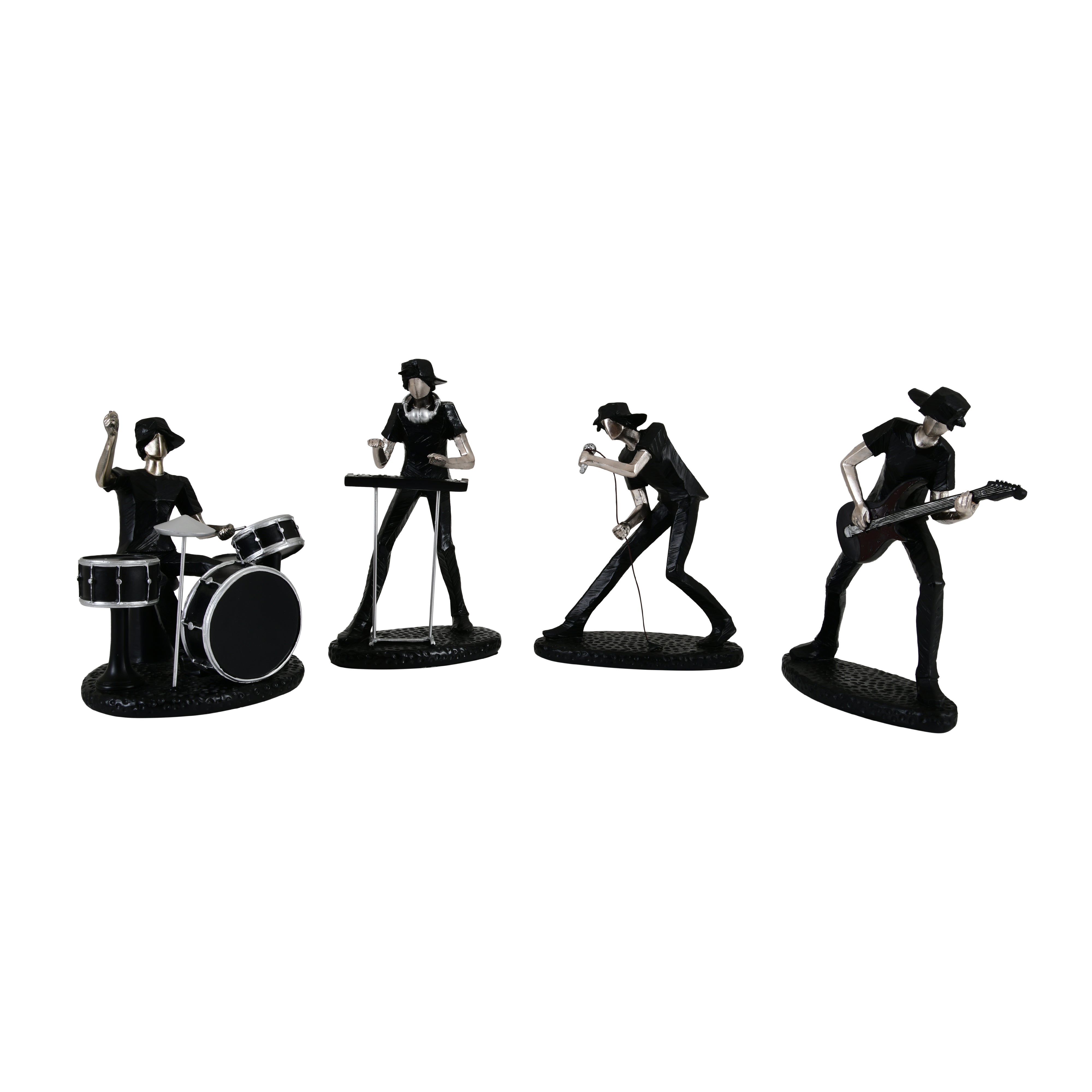 Silver & Black Modern Band – Set of 4 Musician Figurines