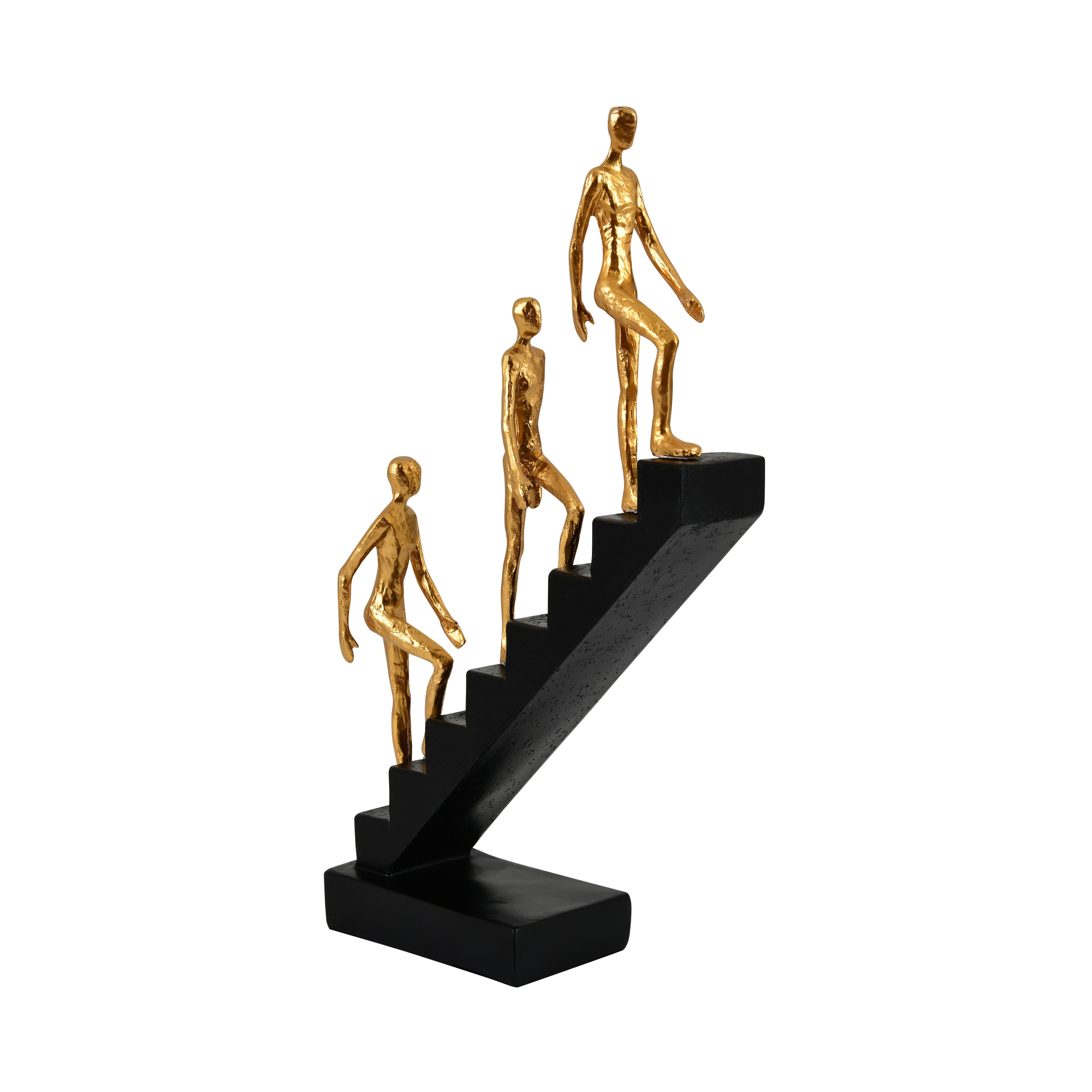 Success Ladder Figurine – 3 Golden Men Climbing Black Stairs