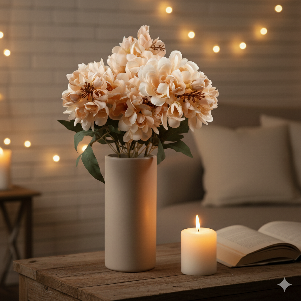 Artificial Peach Hydrangea Flower Bunch