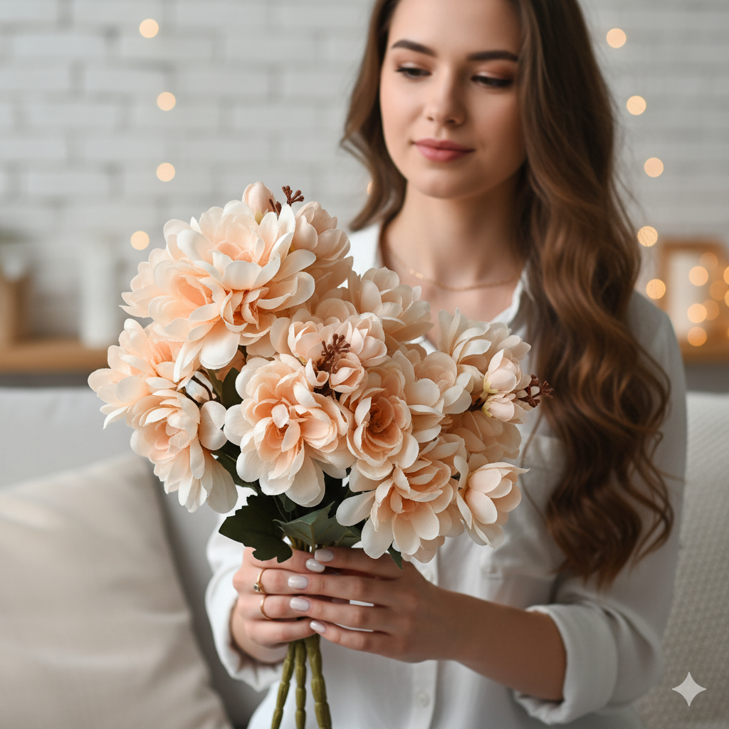 Artificial Peach Hydrangea Flower Bunch