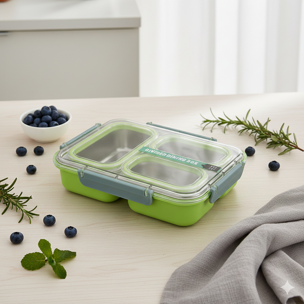 Transparent Stainless Steel lunch box Spill Proof (Green)