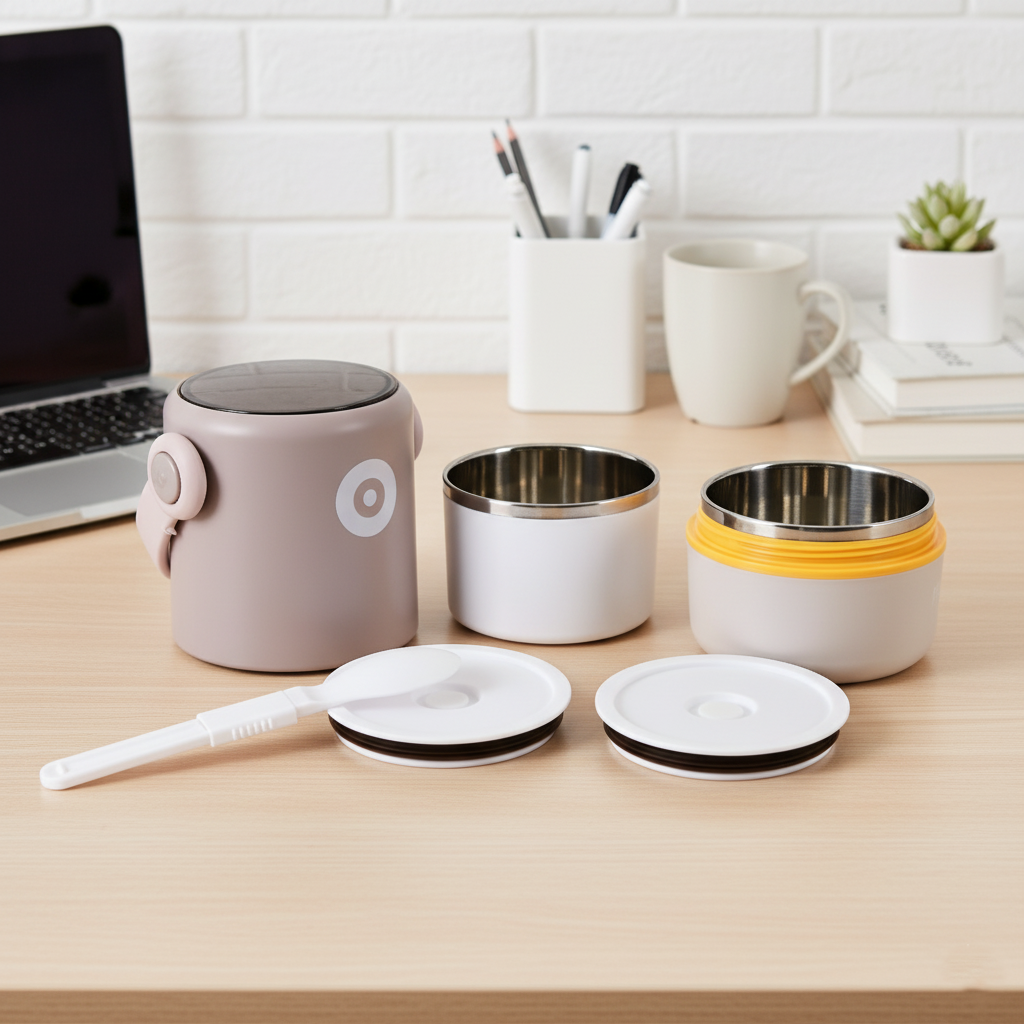 Dual Compartment Stainless Steel Lunch Box (Taupe Grey)