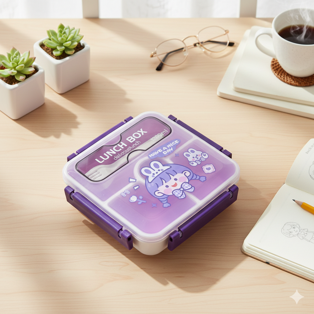 Square Silicon BPA Free Lunch Box (Purple)