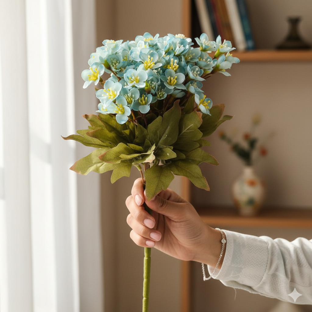 Artificial Blue Cherry Blossom Flower Bunch