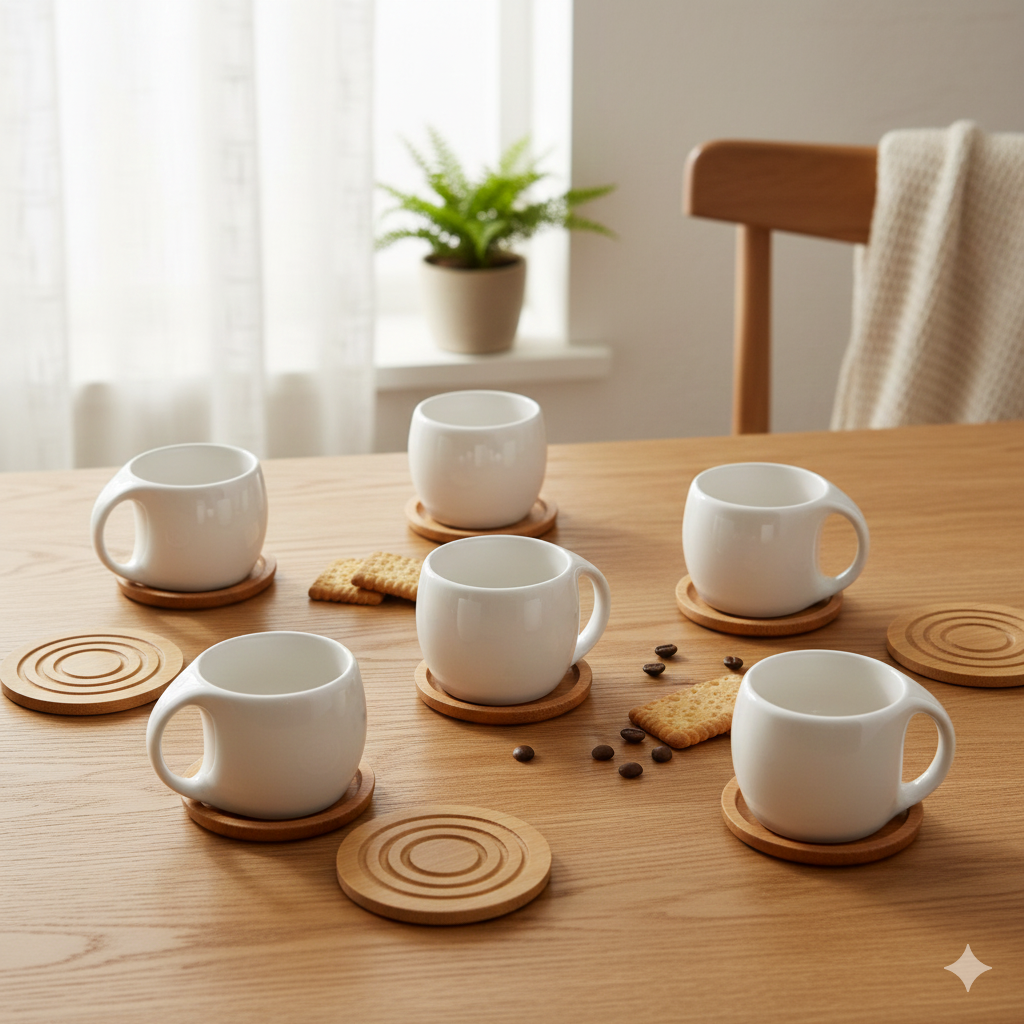 Modern White Ceramic Coffee Cup Set (Pack of 6)