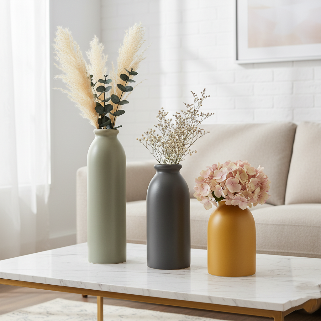Set of 3 Decorative Ceramic Vases – Modern Minimalist Style