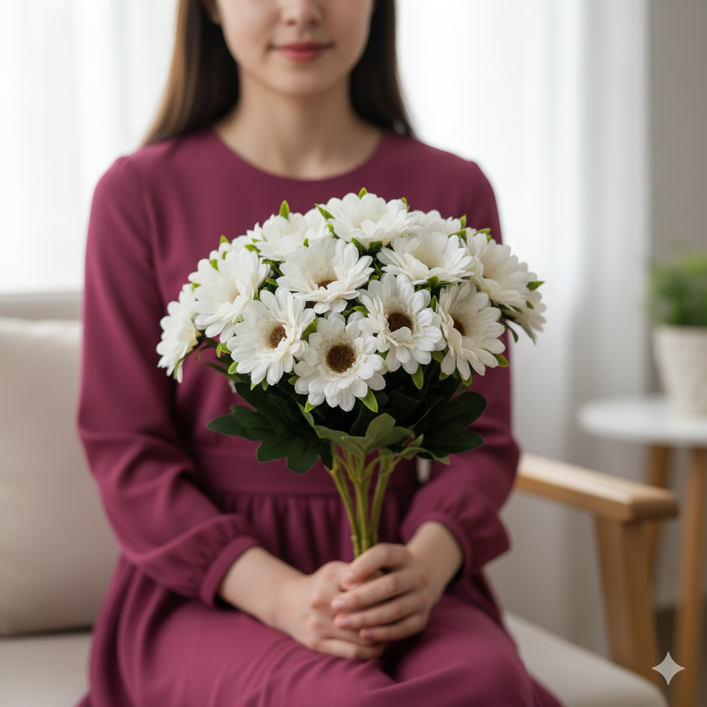 Artificial White Gerbera Daisy Flower Bunch