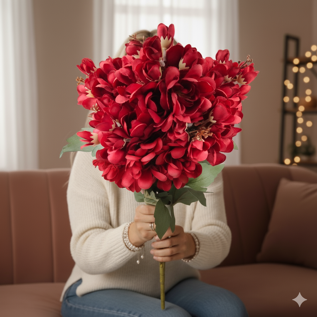Artificial Red Hydrangea Flower Bunch