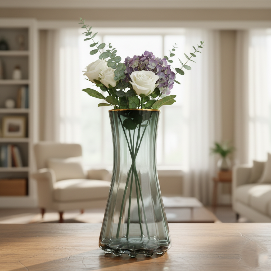 Smoky Grey Curved Glass Vase – Large