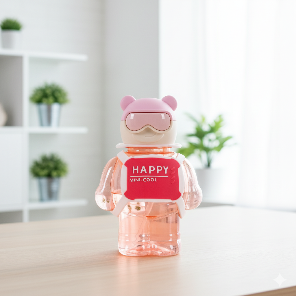 Happy Teddy Water Bottle- 450ml (Pink)