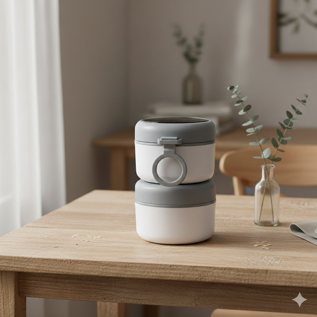 Double Compartment Stainless Steel Twist & Go Lunch Box (White with Grey)