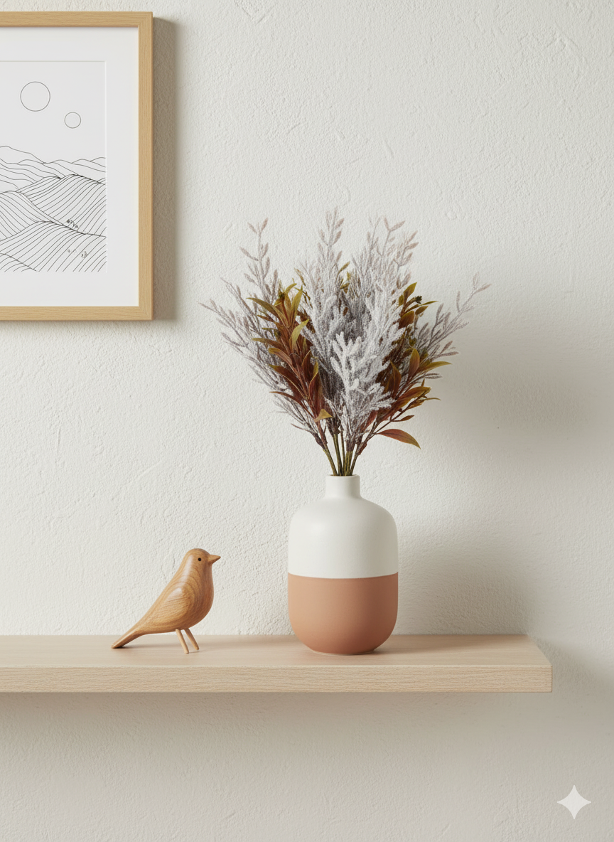 Artificial Filler Stick – Brown-Green Leaves with White Frosted Sprigs